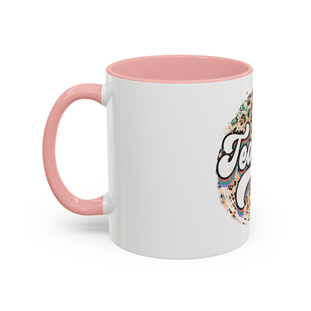 Teacher Leopard Print Accent Coffee Mug – Retro Script Teacher Gift (11/15oz)