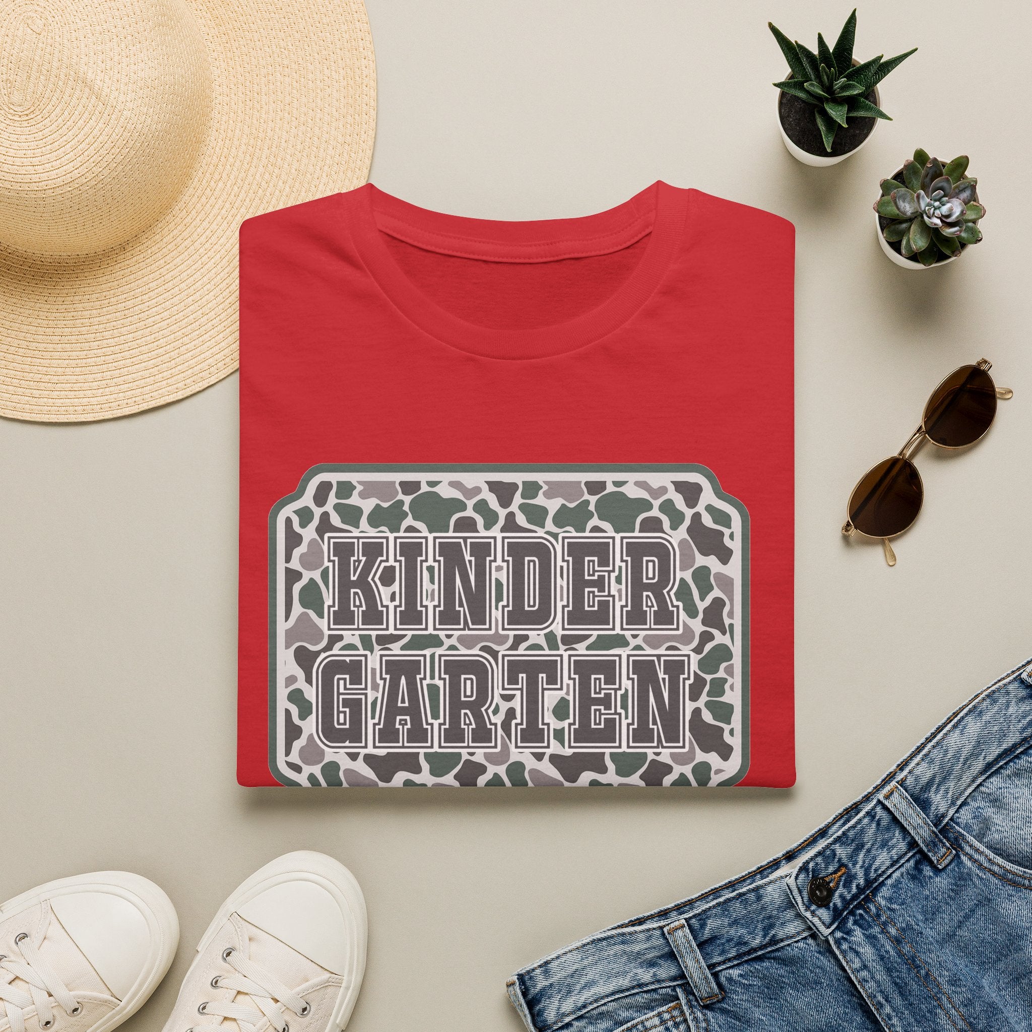 Kindergarten Camo T‑Shirt — Back to School Graphic Tee for Kids & Teachers