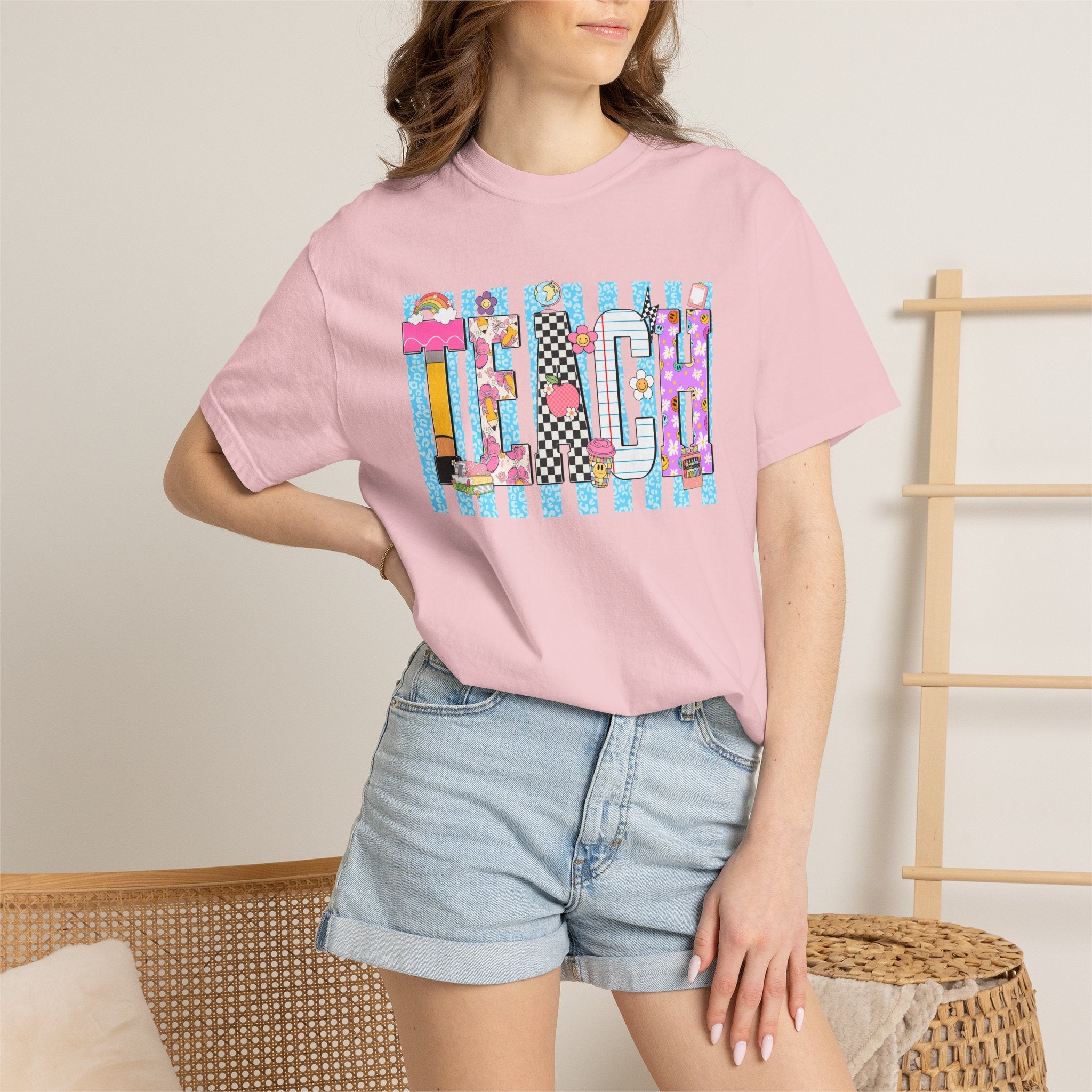 Teacher Stripe Patchwork T-Shirt
