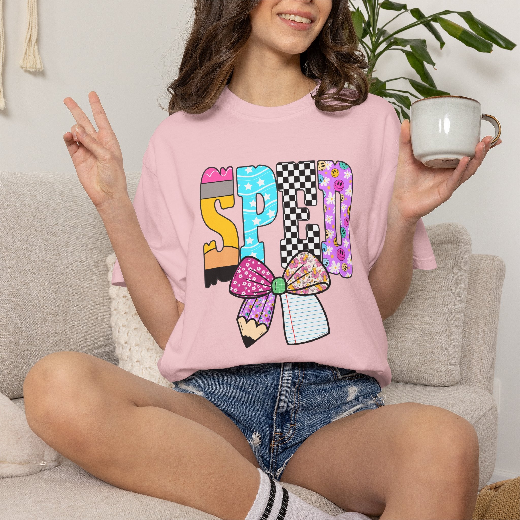 Spring Pencil Bow T-Shirt — Cute Colorful 'SPRING' Graphic Tee