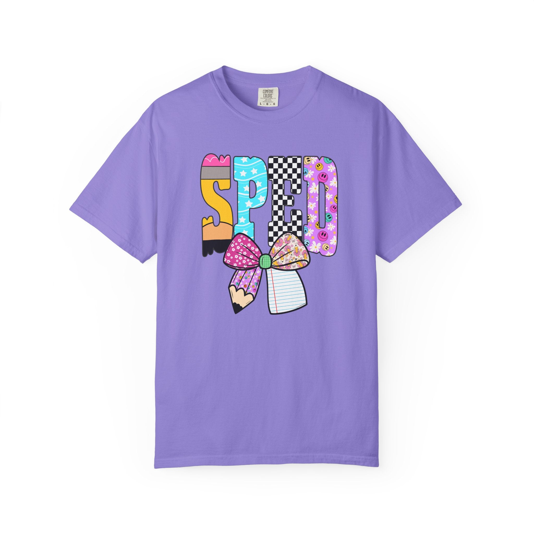 Spring Pencil Bow T-Shirt — Cute Colorful 'SPRING' Graphic Tee