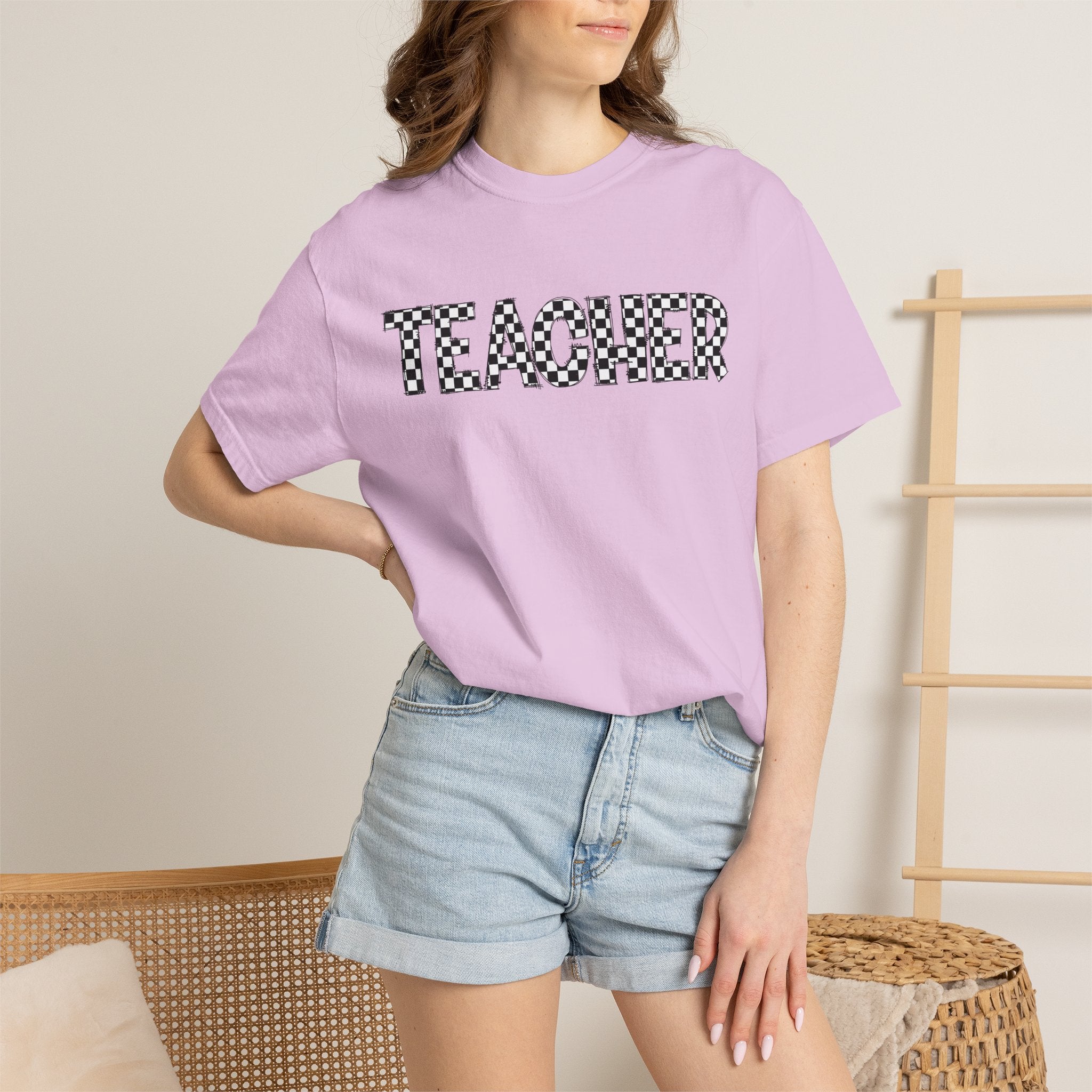 Teacher Checkerboard Graphic Tee — Fun Back-to-School Gift for Educators