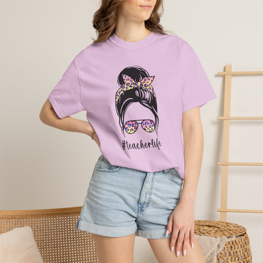 Teacher Life Floral Messy Bun T-Shirt