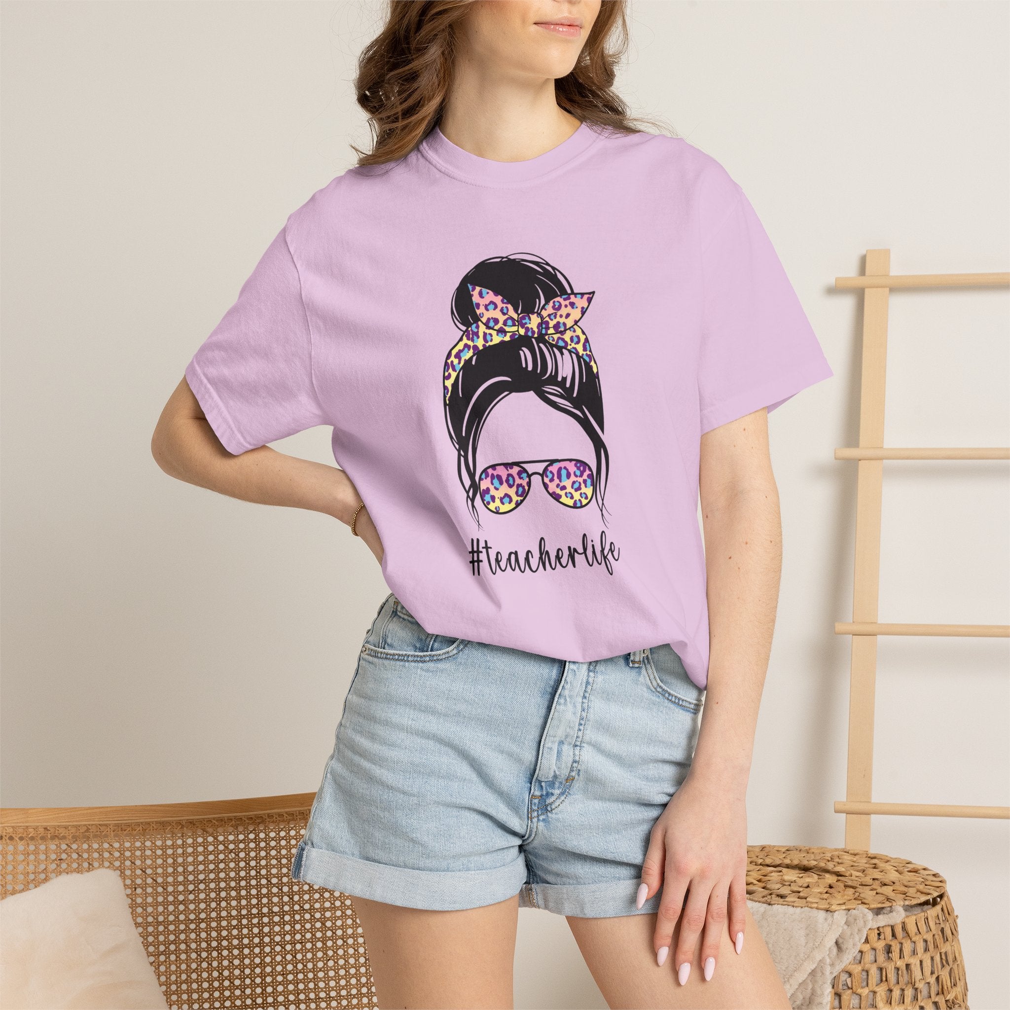 Teacher Life Floral Messy Bun T-Shirt