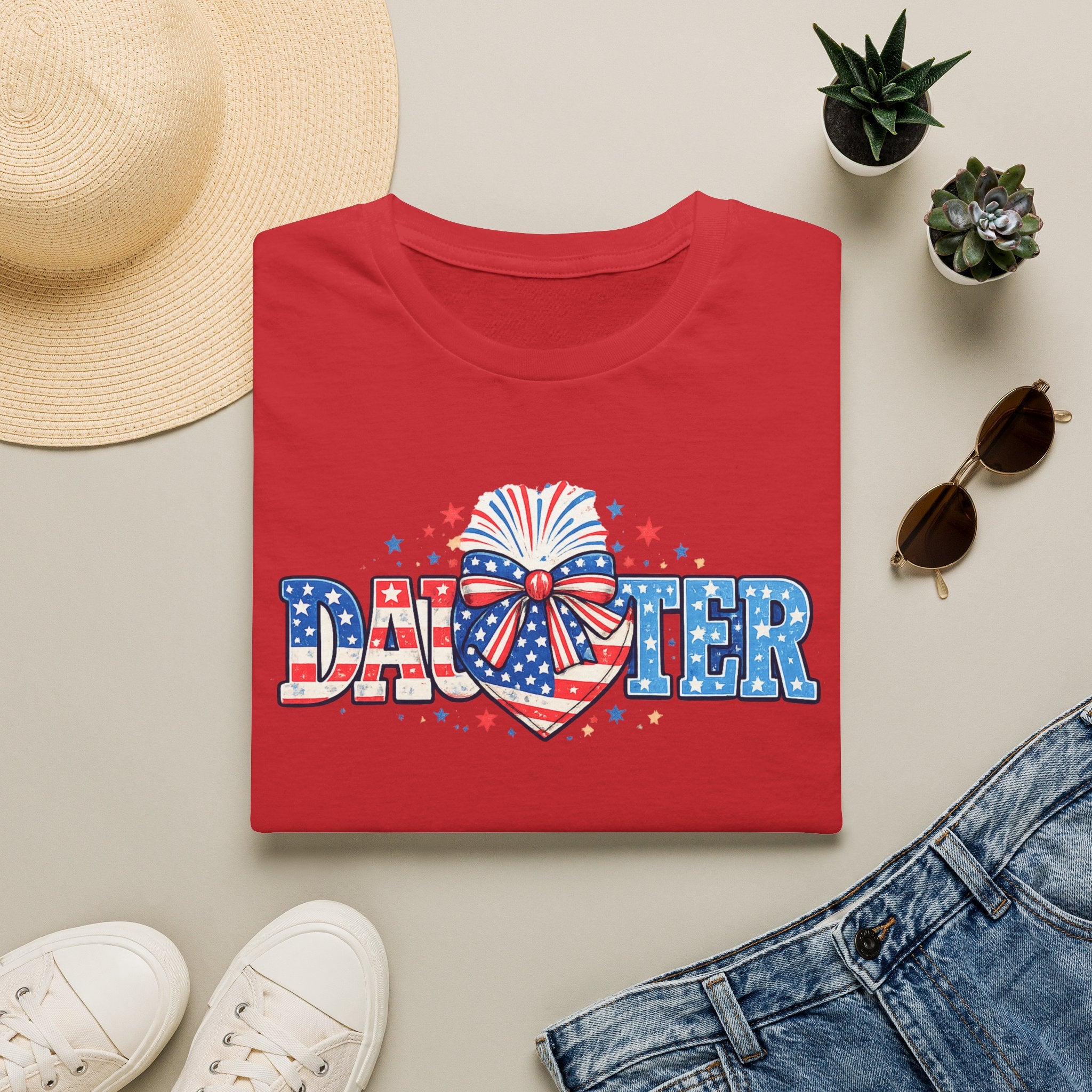 Daughter Patriotic Tee — USA Flag Heart Fireworks Design