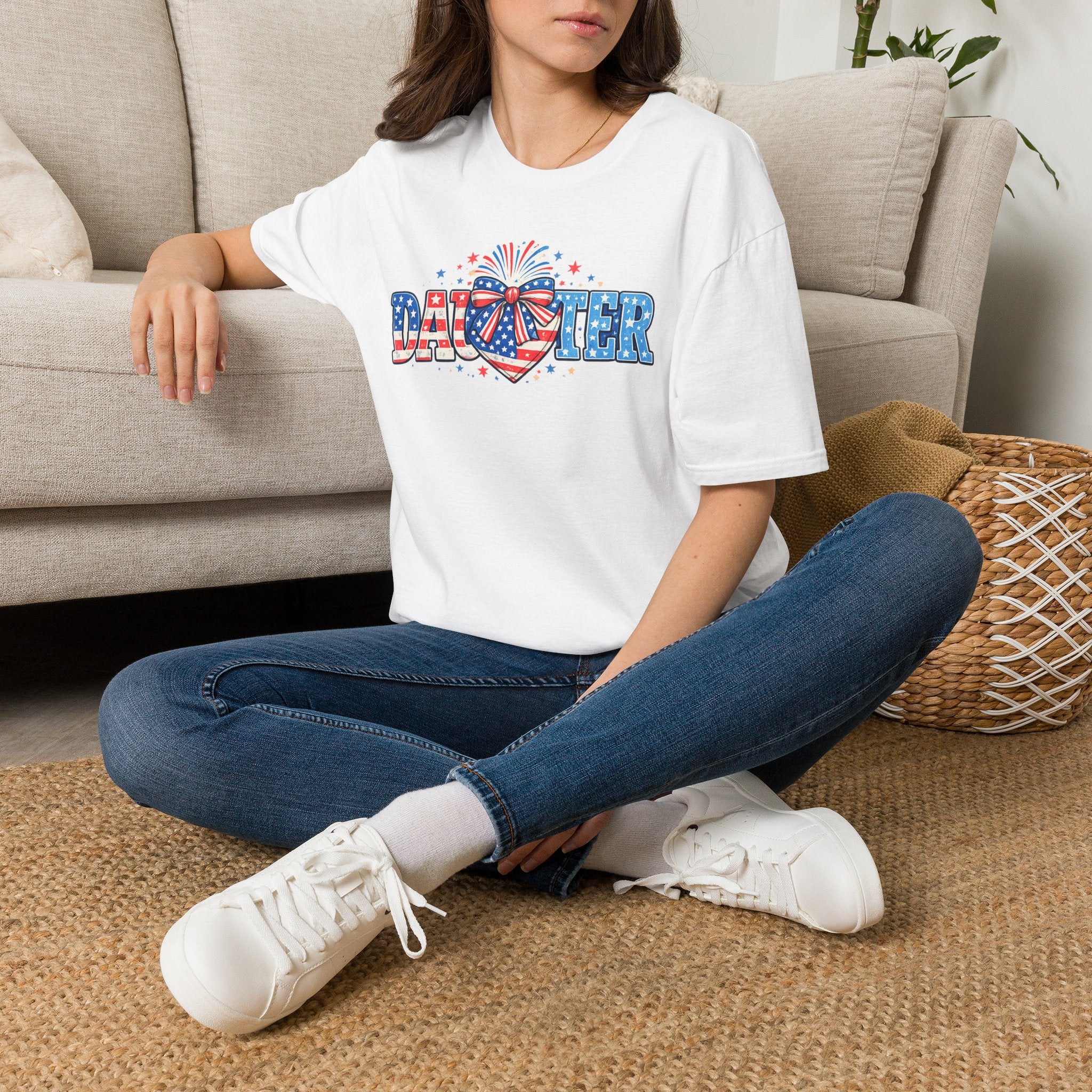 Daughter Patriotic Tee — USA Flag Heart Fireworks Design