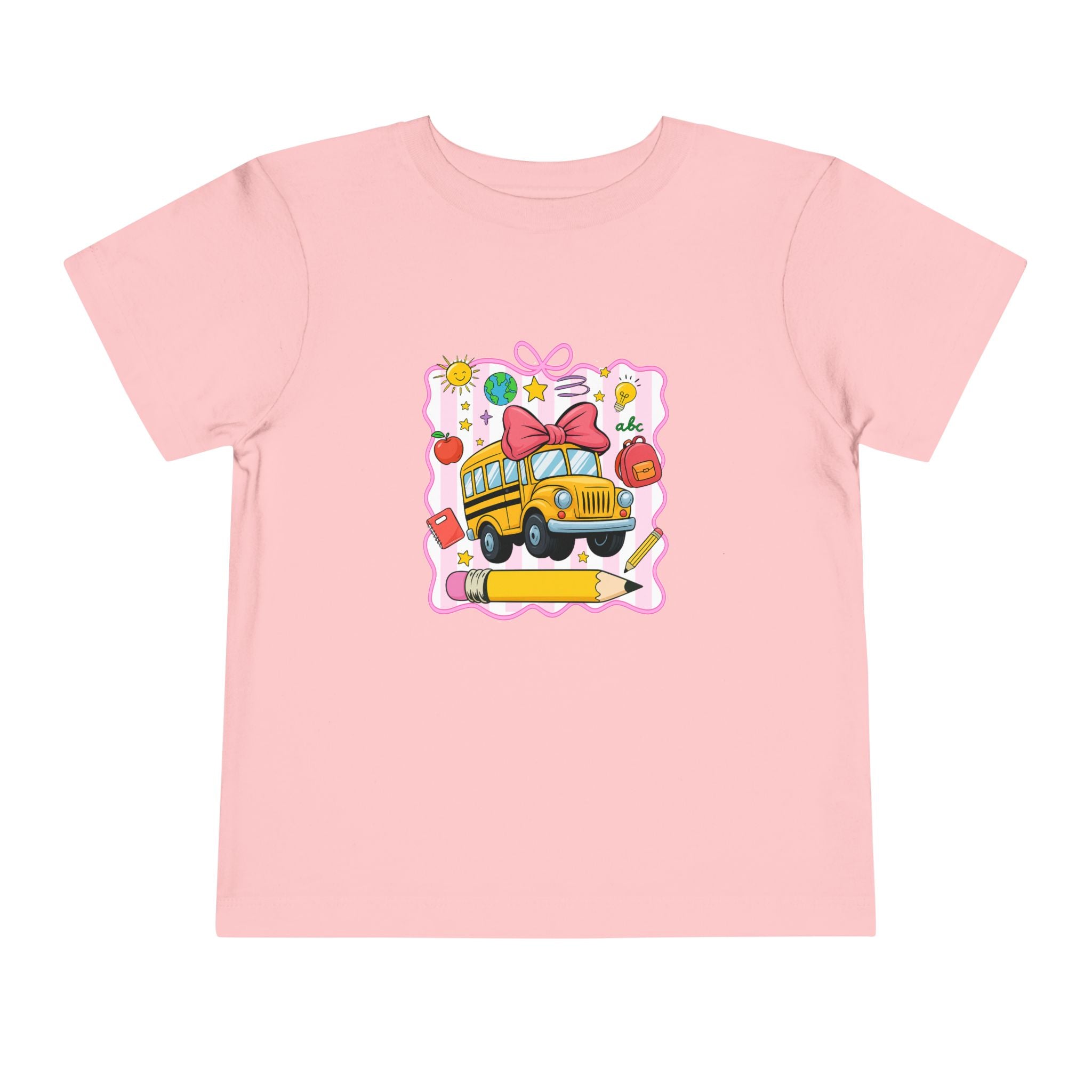 School Bus Kids Tee — Cute Back-to-School Toddler Shirt with Pencil & Apple Design