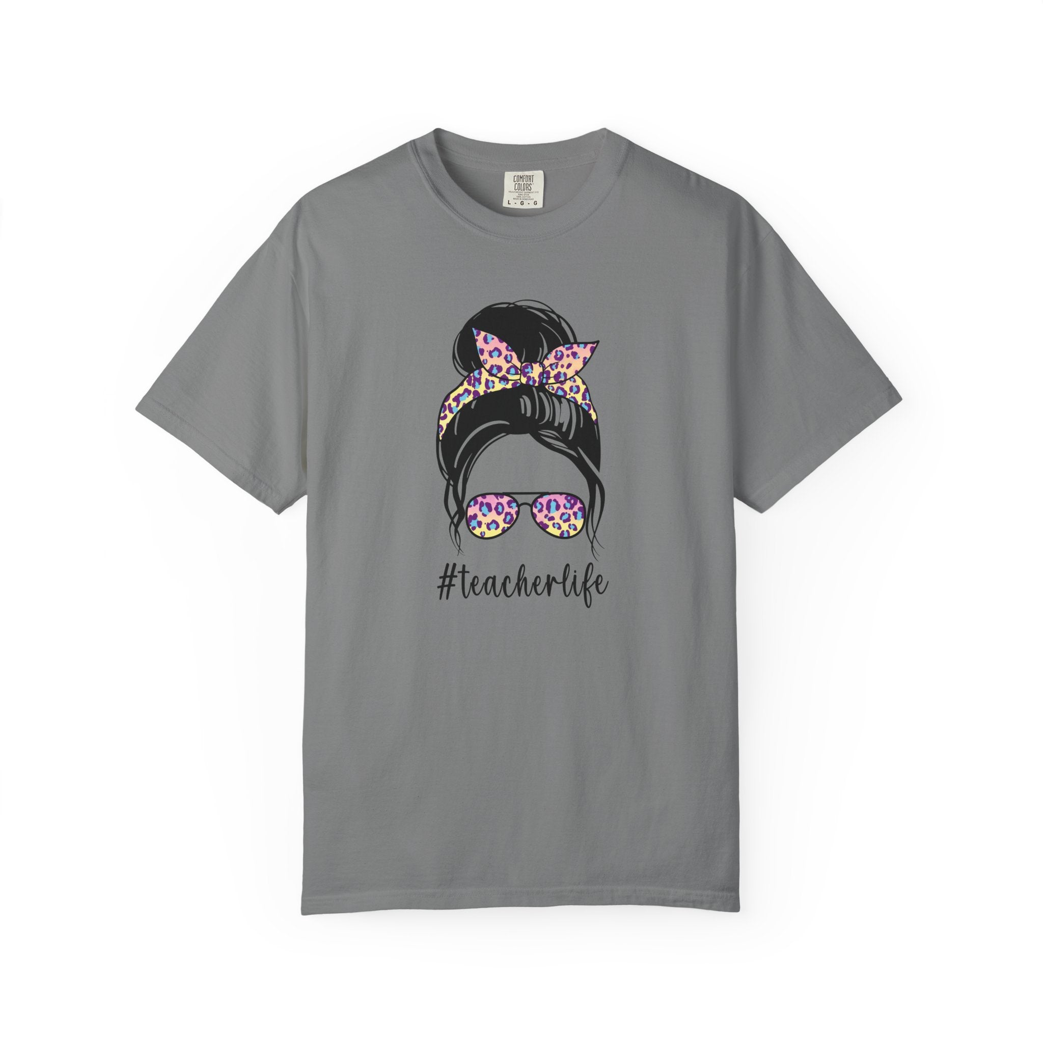 Teacher Life Floral Messy Bun T-Shirt