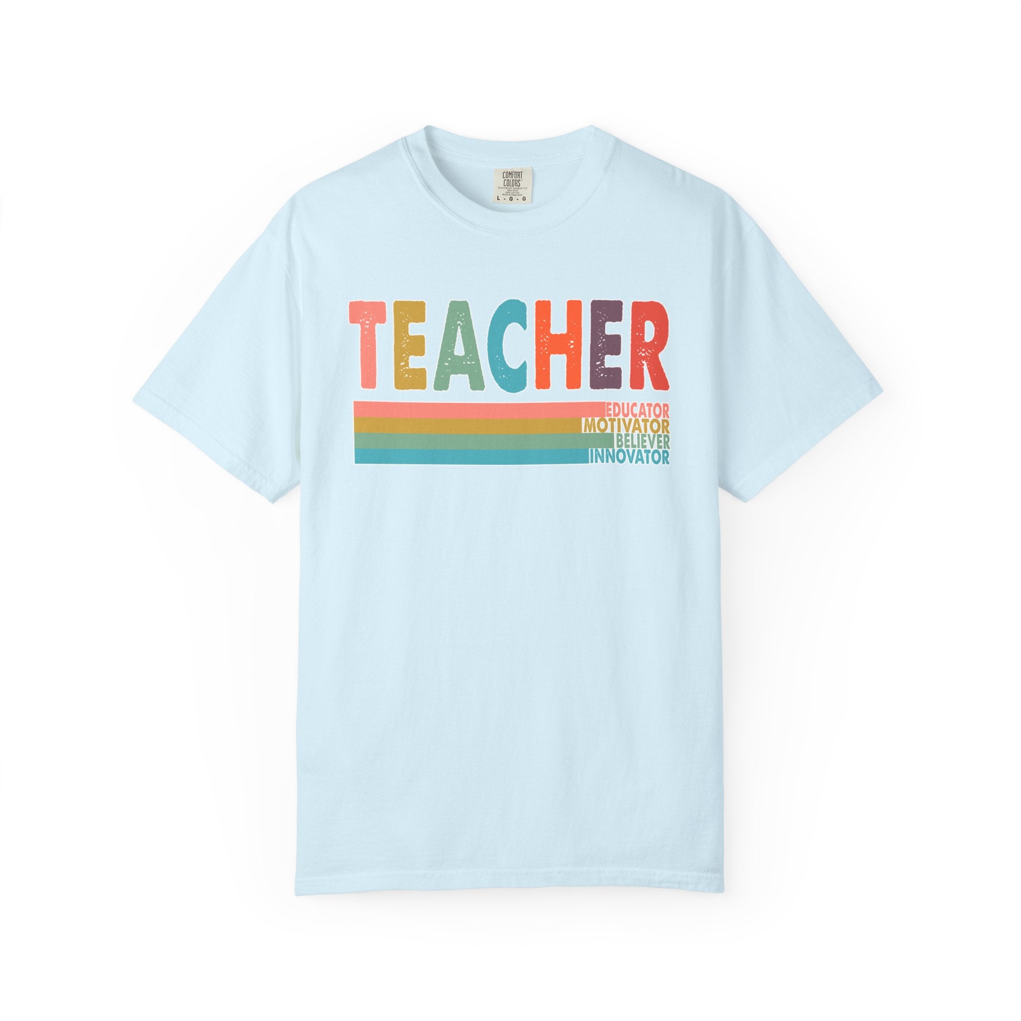 Teacher Rainbow Stripes T-Shirt — Retro Colorful Educator Tee
