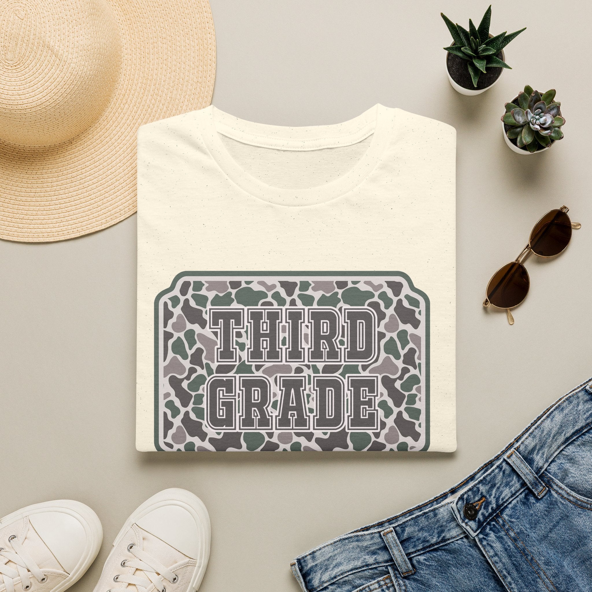 Third Grade Camo T-Shirt — "Third Grade" School Teacher & Student Tee