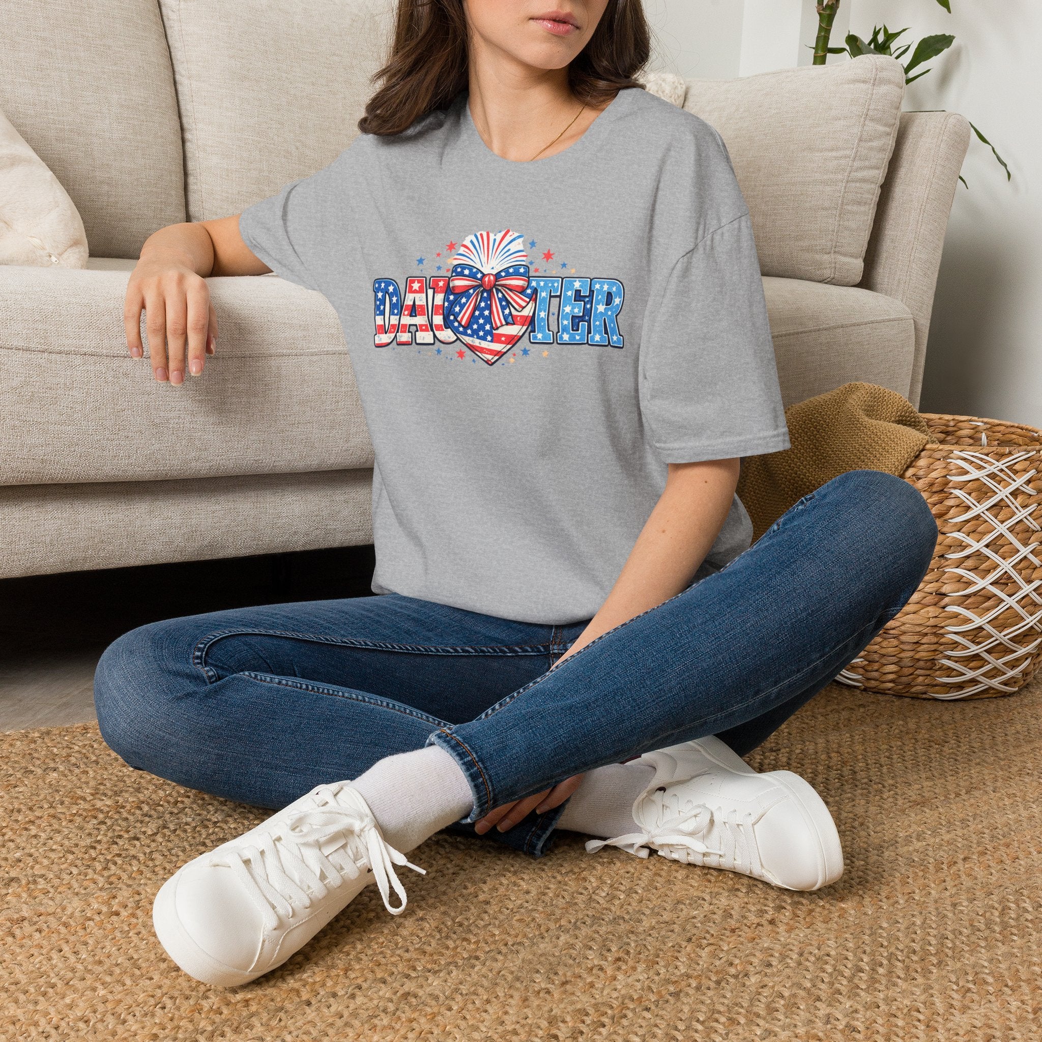 Daughter Patriotic Tee — USA Flag Heart Fireworks Design
