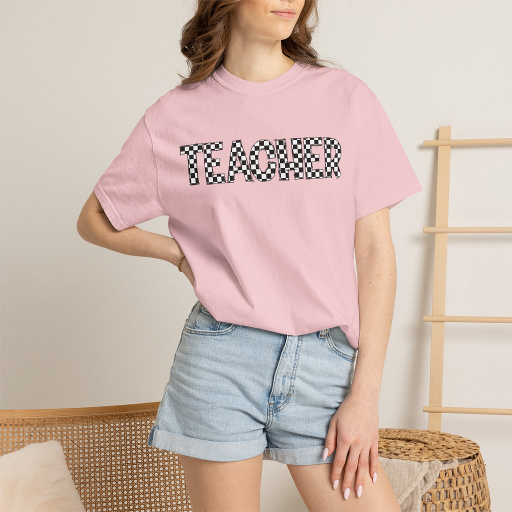 Teacher Checkerboard Graphic Tee — Fun Back-to-School Gift for Educators