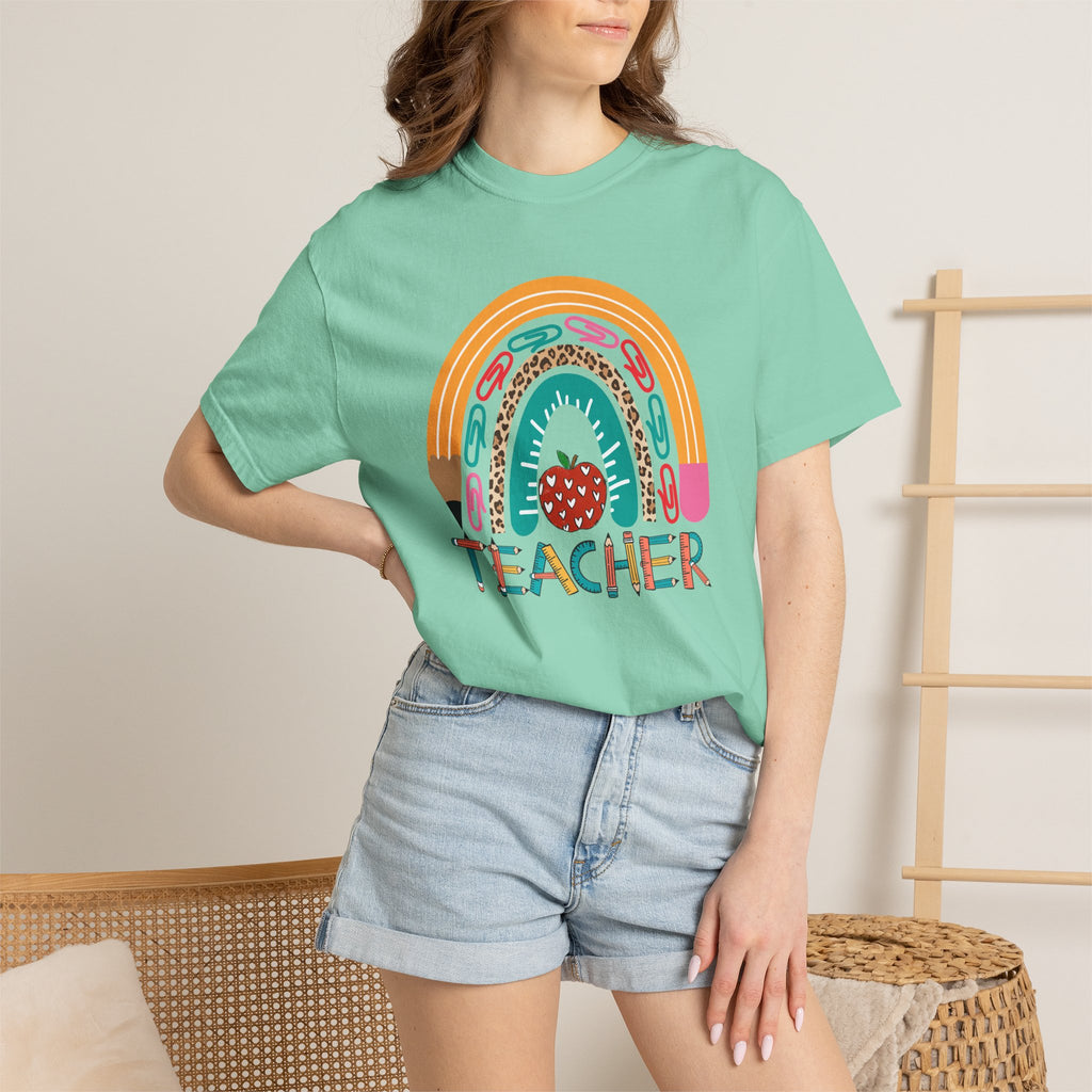 Teacher Rainbow T-Shirt — Cute Apple & Pencil Back-to-School Tee
