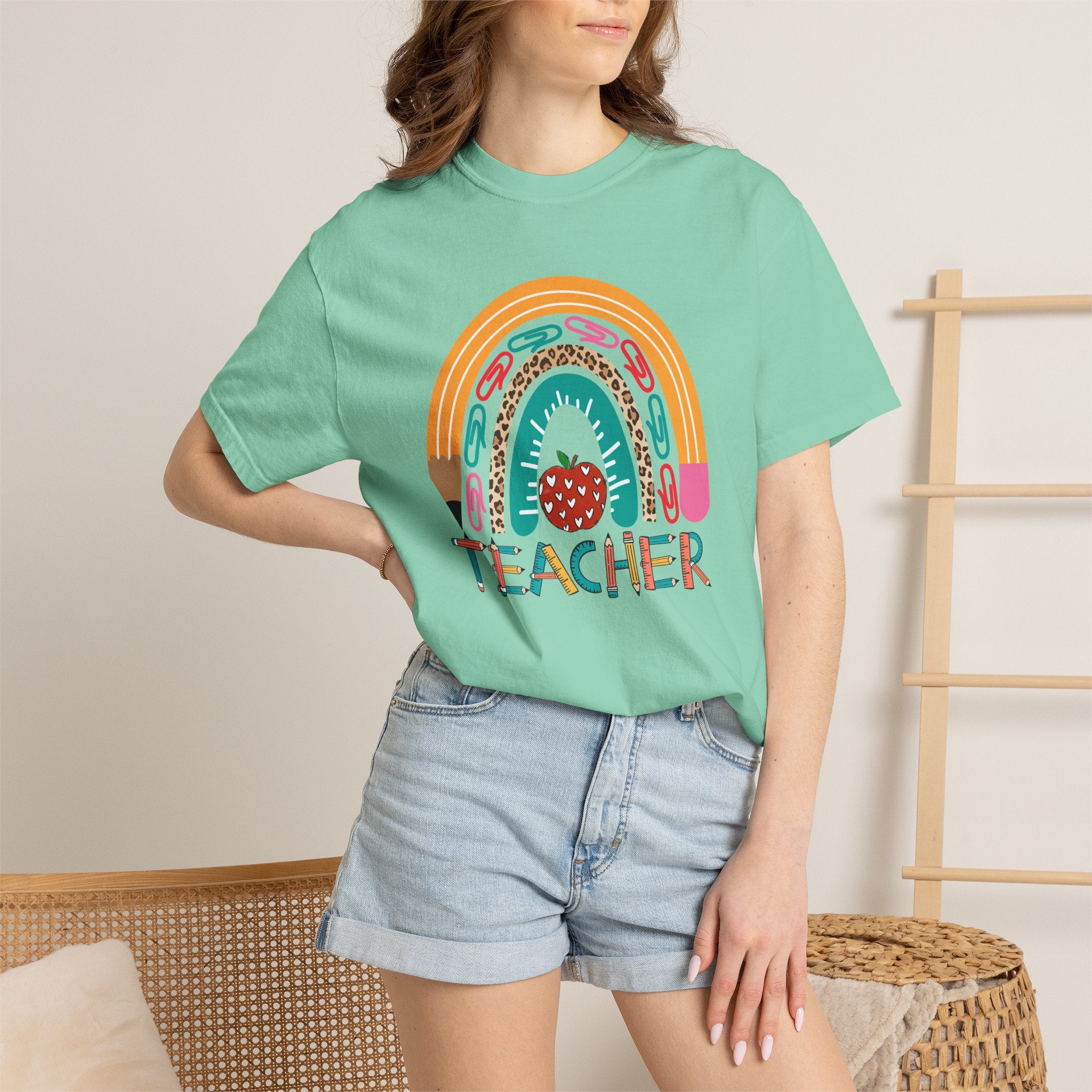 Teacher Rainbow T-Shirt — Cute Apple & Pencil Back-to-School Tee