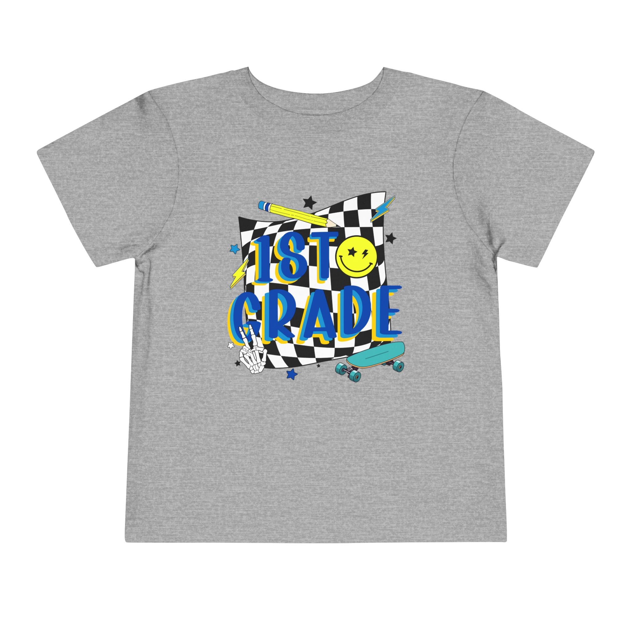 1st Grade Toddler Tee - Back-to-School Smile Skateboard Design