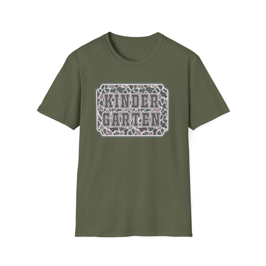Kindergarten Camo T‑Shirt — Back to School Graphic Tee for Kids & Teachers