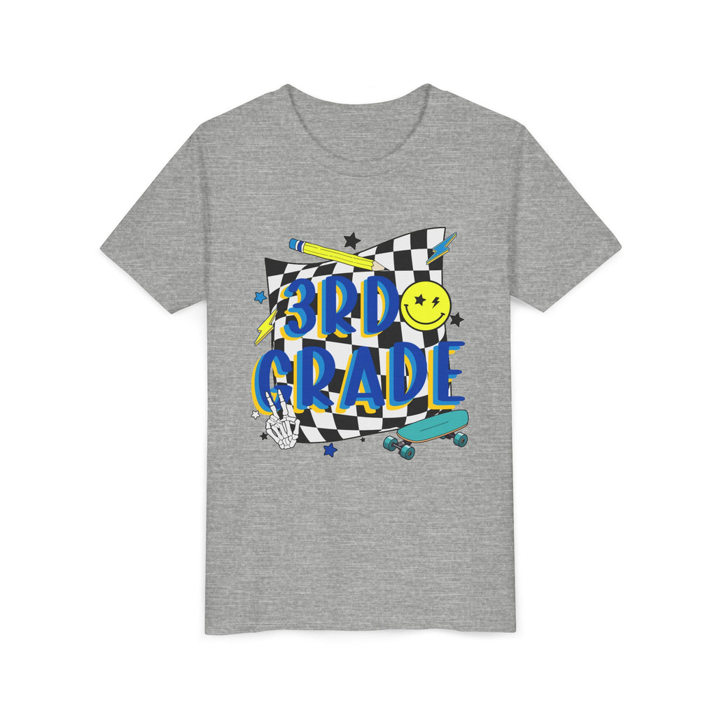 3rd Grade Youth Tee - Back-to-School Smiley Skateboard Design