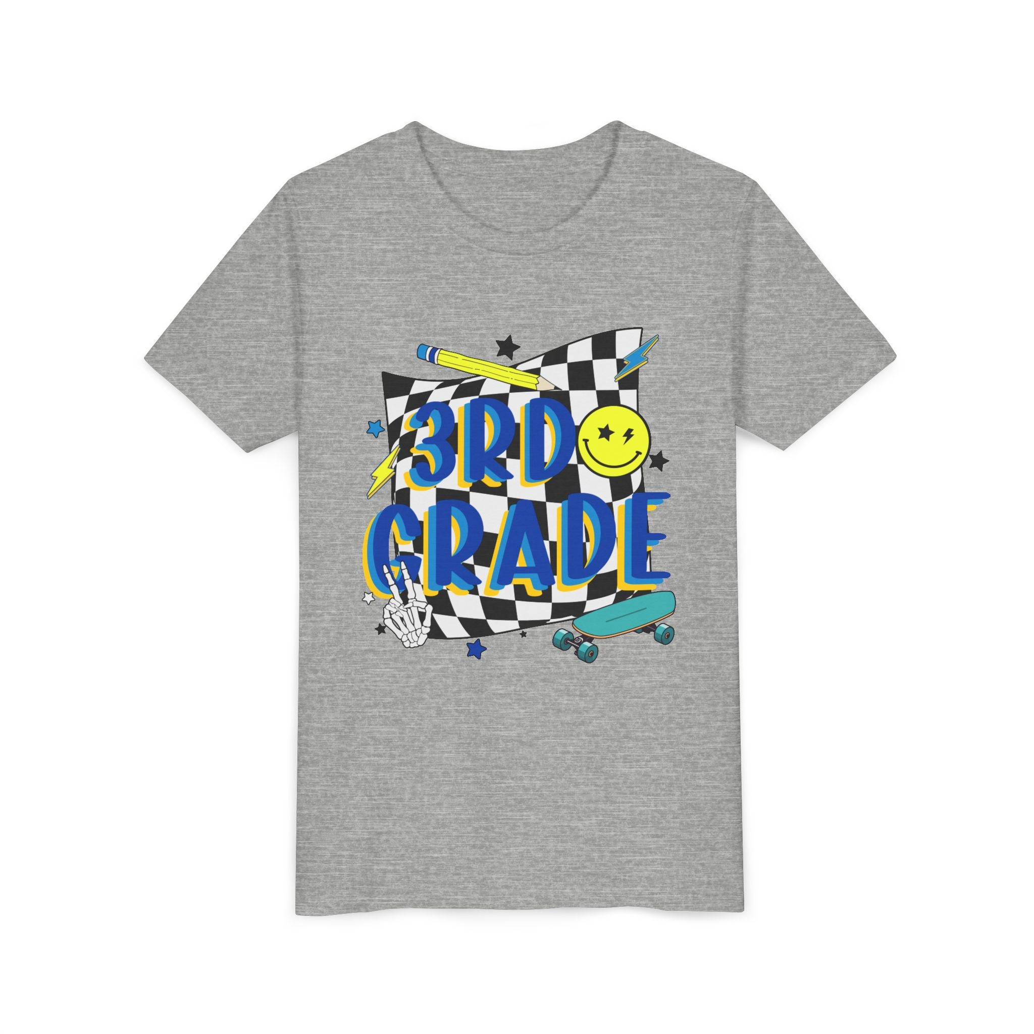 3rd Grade Youth Tee - Back-to-School Smiley Skateboard Design