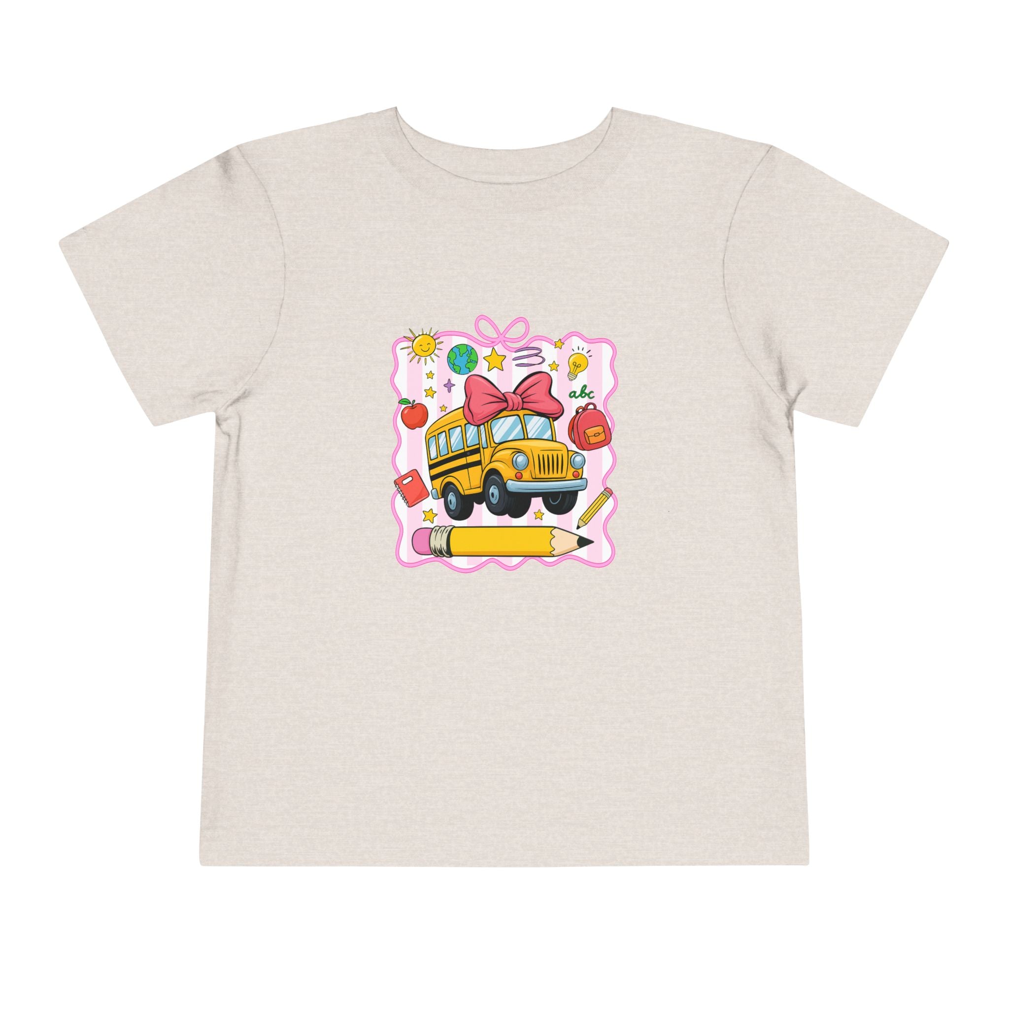 School Bus Kids Tee — Cute Back-to-School Toddler Shirt with Pencil & Apple Design