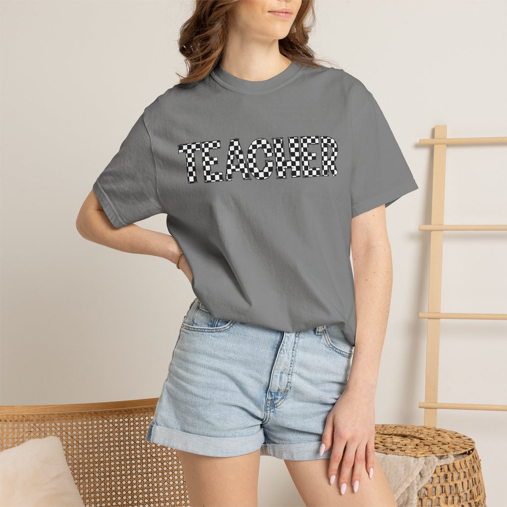 Teacher Checkerboard Graphic Tee — Fun Back-to-School Gift for Educators