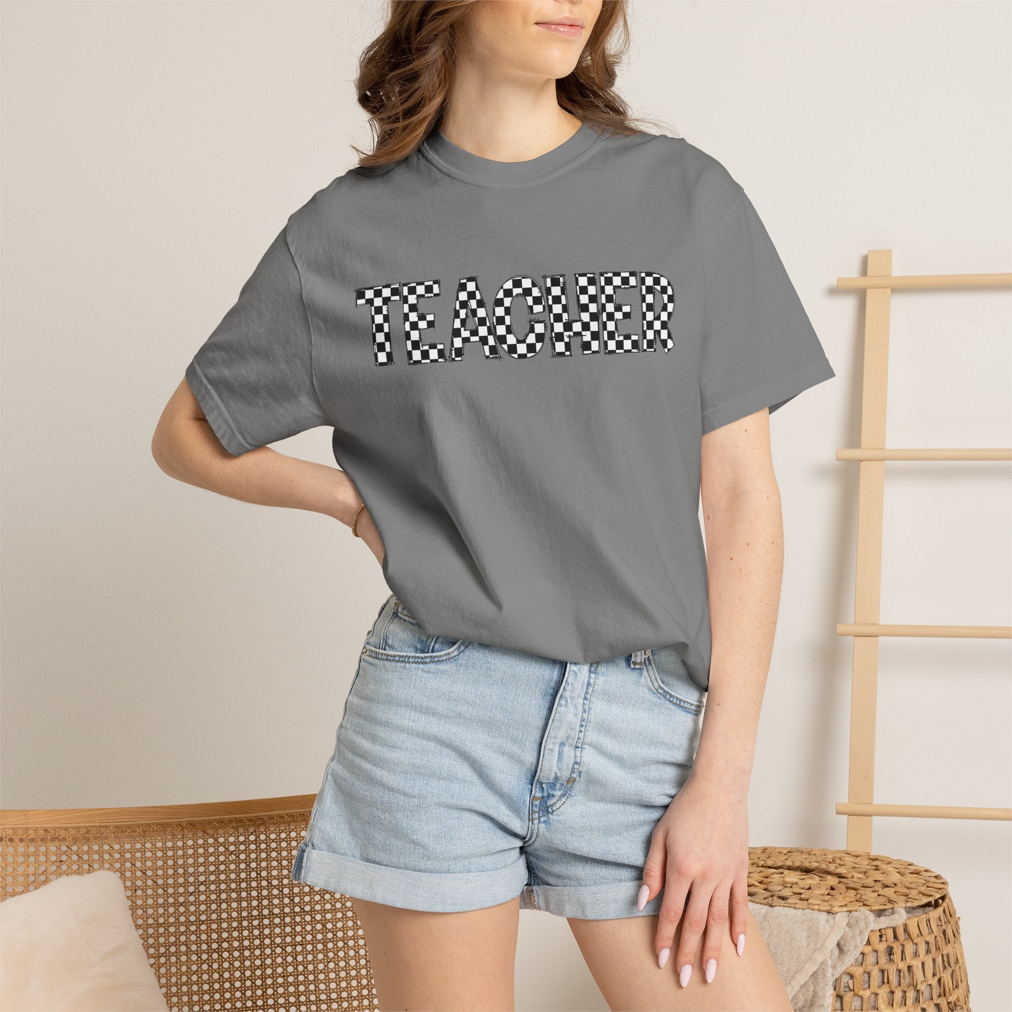 Teacher Checkerboard Graphic Tee — Fun Back-to-School Gift for Educators