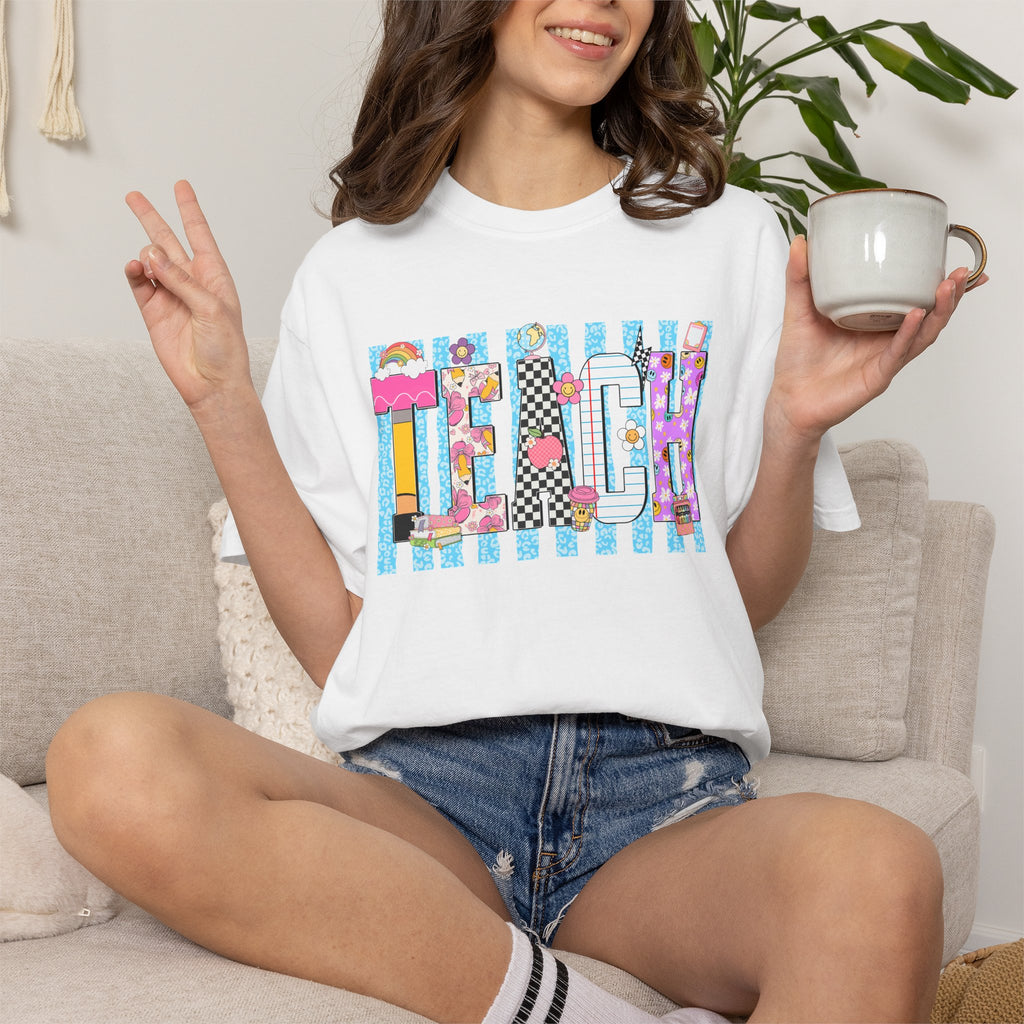Teacher Stripe Patchwork T-Shirt