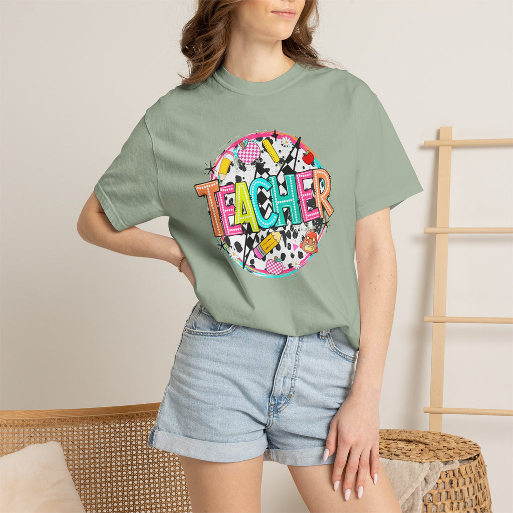 Teacher Graphic T-Shirt — Colorful School Supplies Design