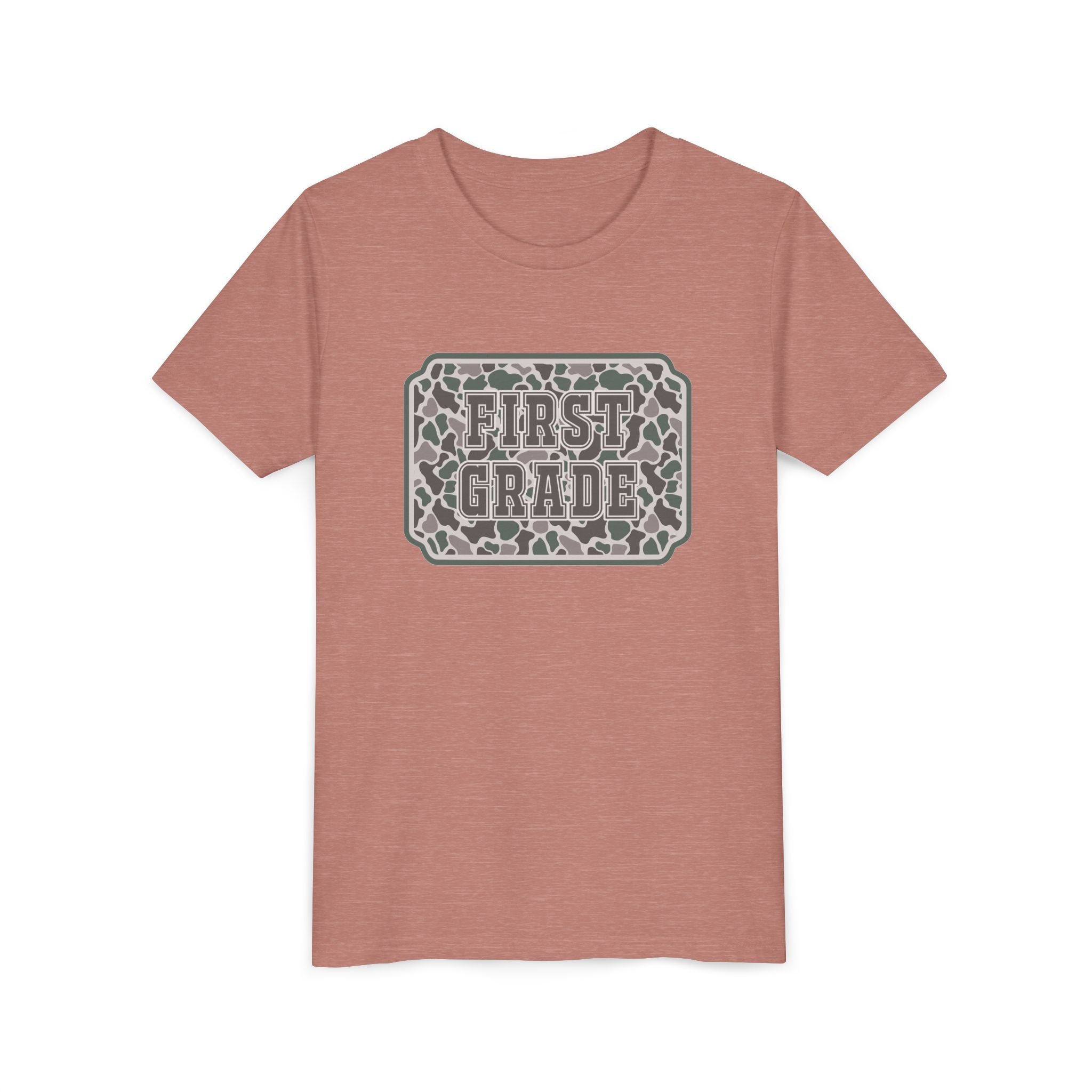 First Grade Tee — Camo Pattern Kids Back to School Shirt