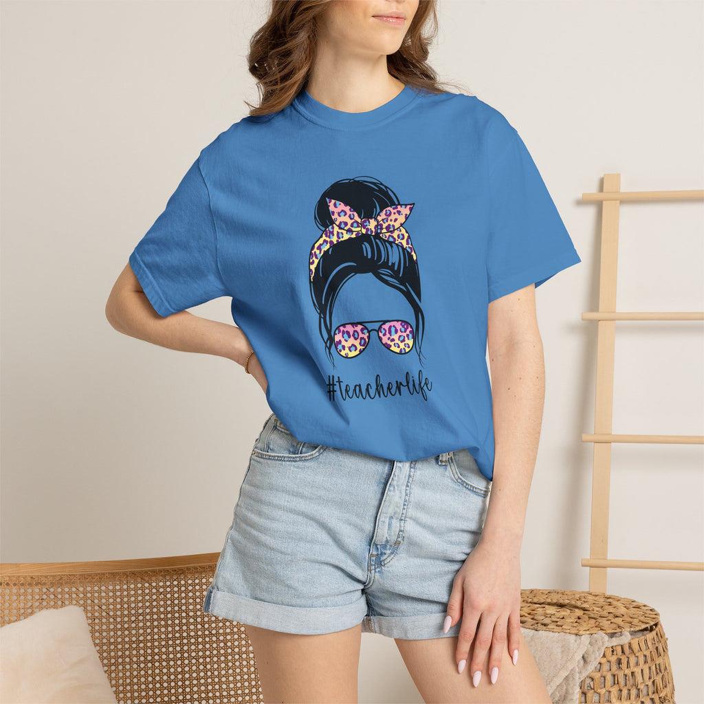 Teacher Life Floral Messy Bun T-Shirt