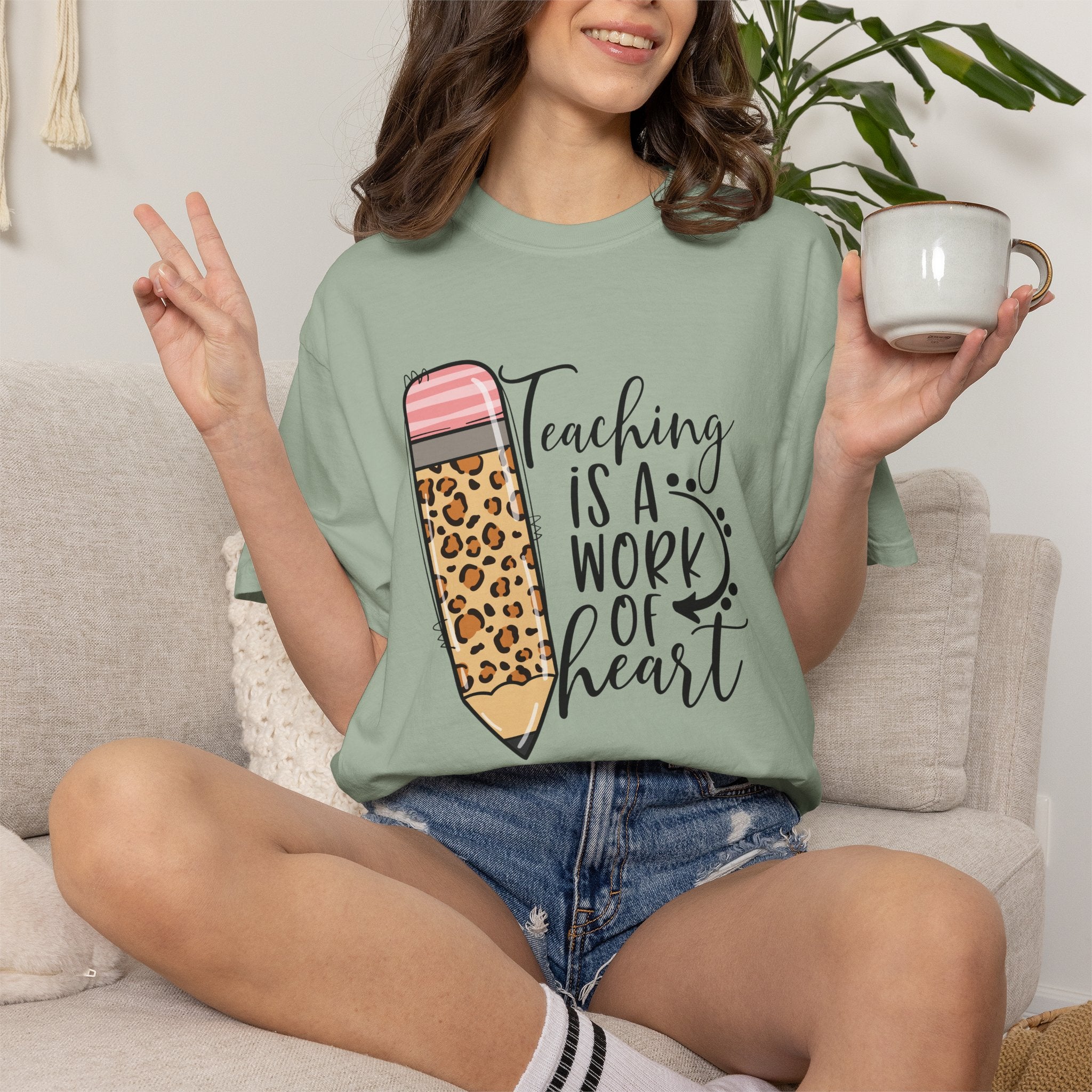 Teaching Is a Work of Heart Leopard Pencil T-Shirt — Teacher Appreciation Gift