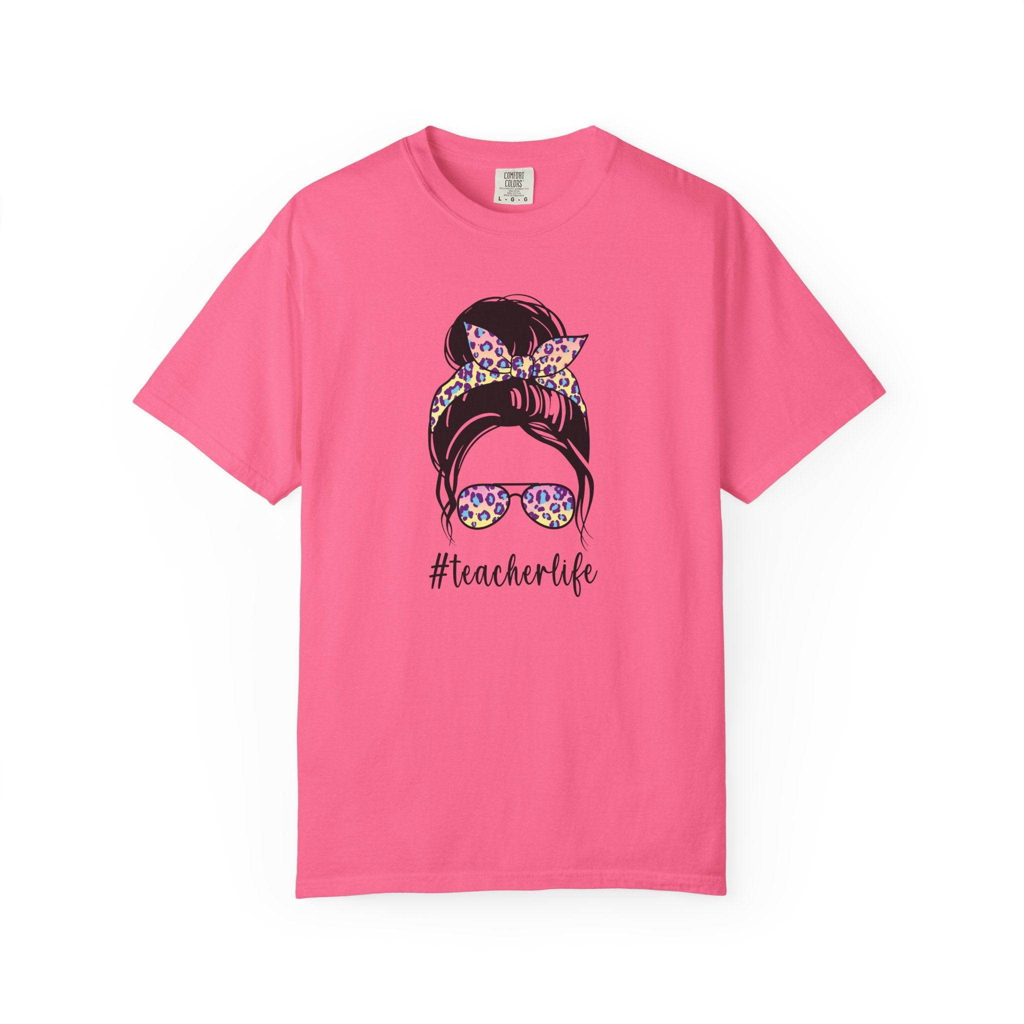 Teacher Life Floral Messy Bun T-Shirt