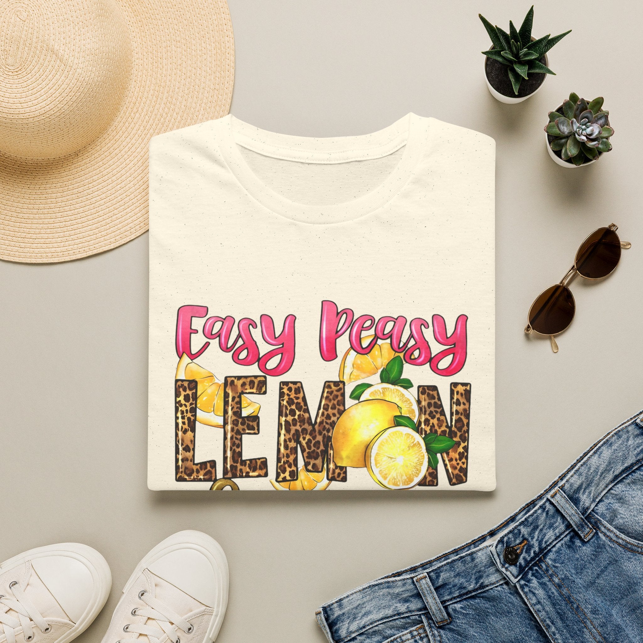 Easy Peasy Lemon Squeezy T-Shirt — Cute Lemon Graphic Tee with Leopard Print Accents
