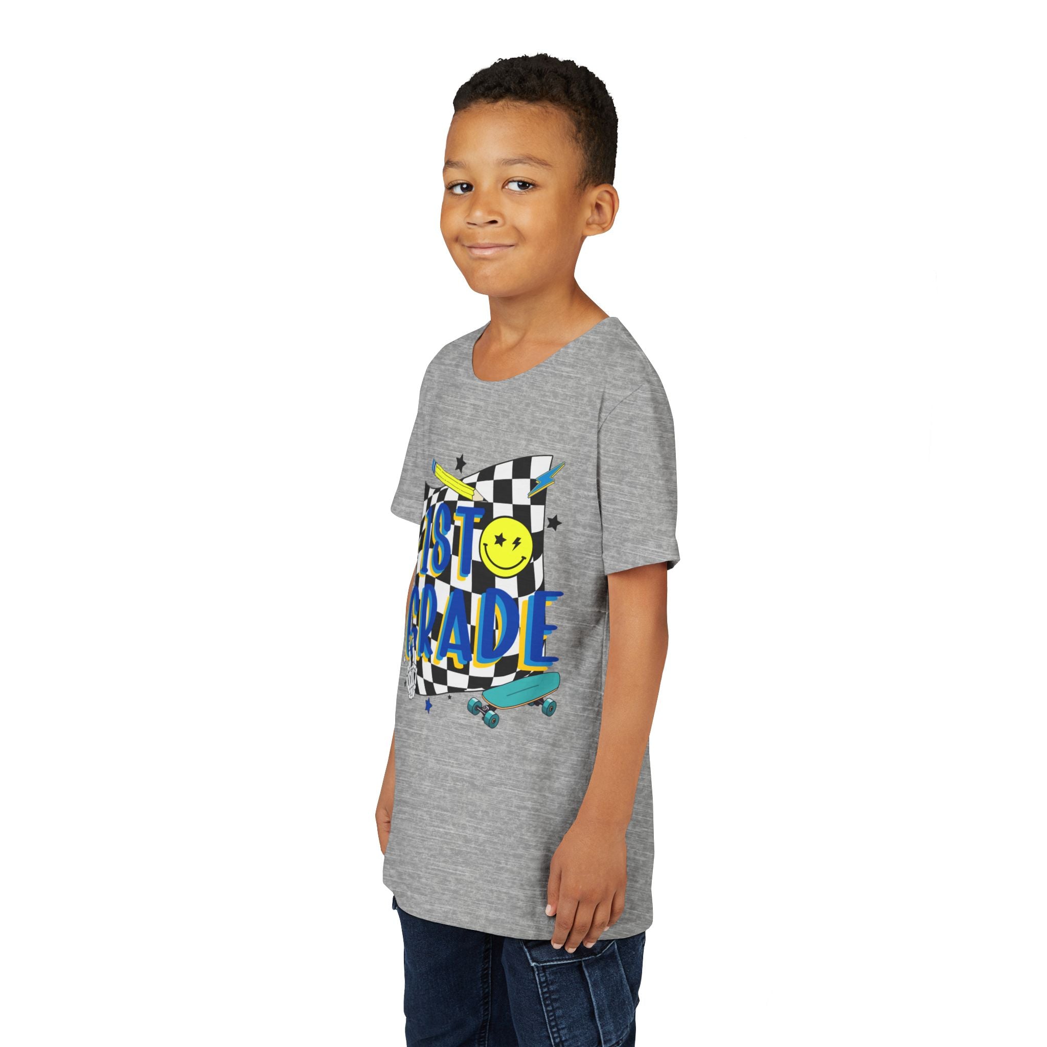 1st Grade Youth T‑Shirt - Colorful Skateboard Back-to-School Tee