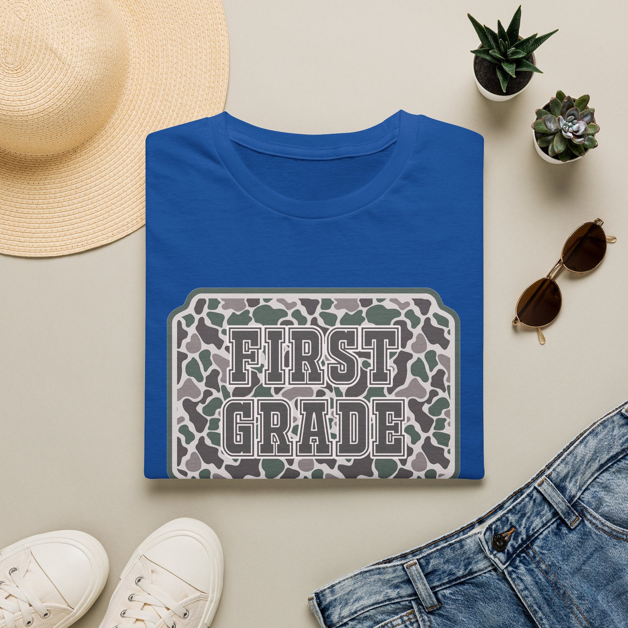 First Grade Camo T-Shirt — 'FIRST GRADE' School Teacher / Back-to-School Shirt