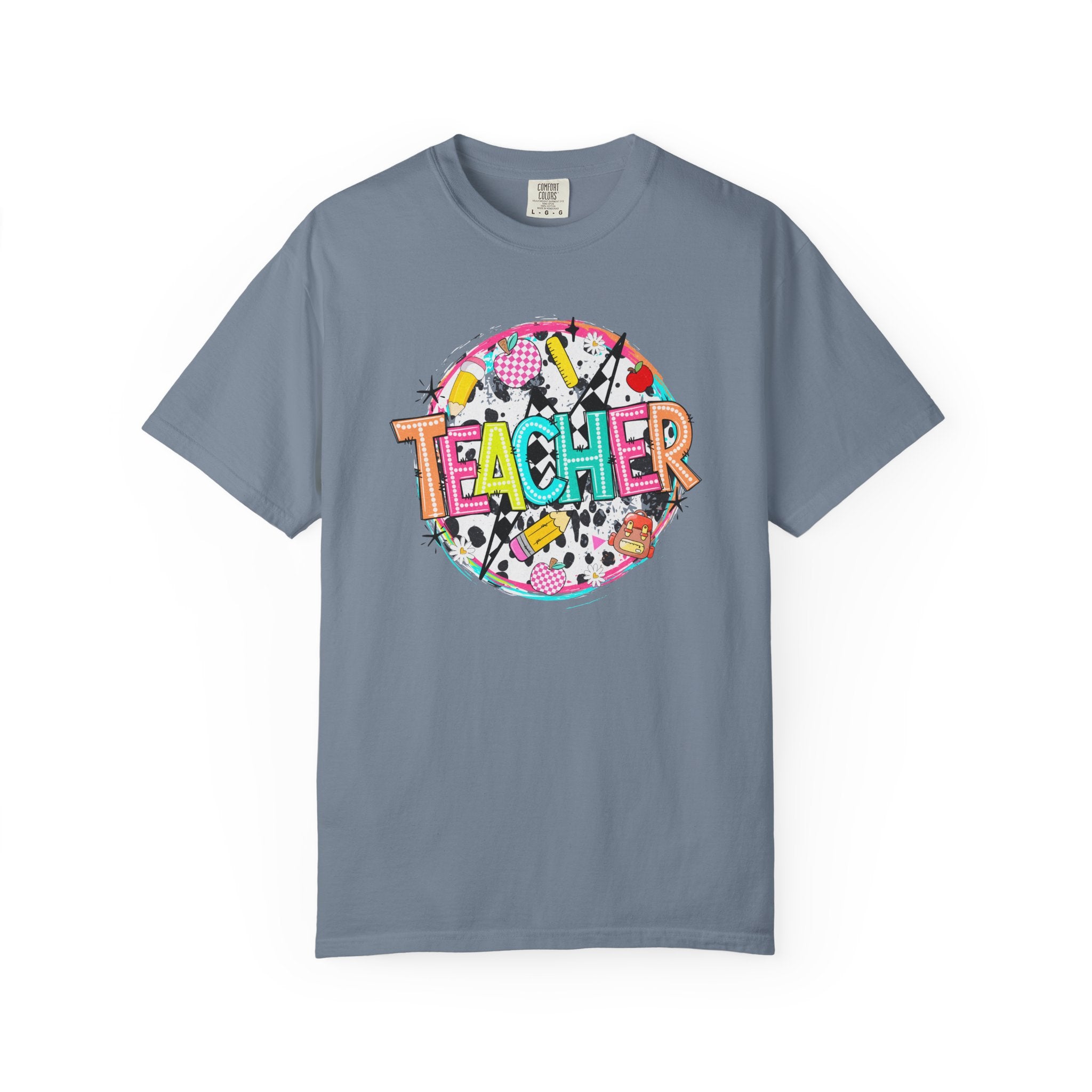 Teacher Graphic T-Shirt — Colorful School Supplies Design