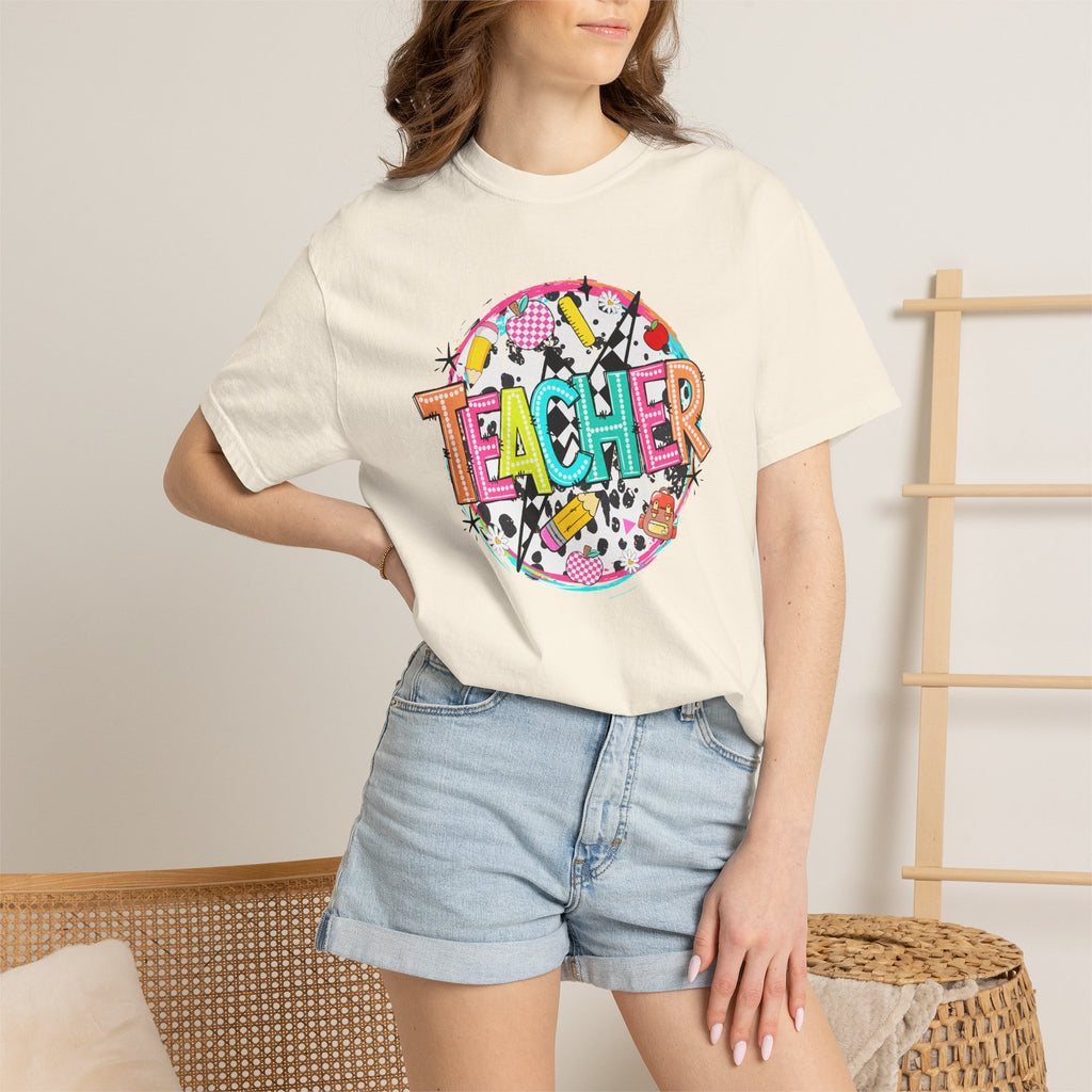 Teacher Graphic T-Shirt — Colorful School Supplies Design