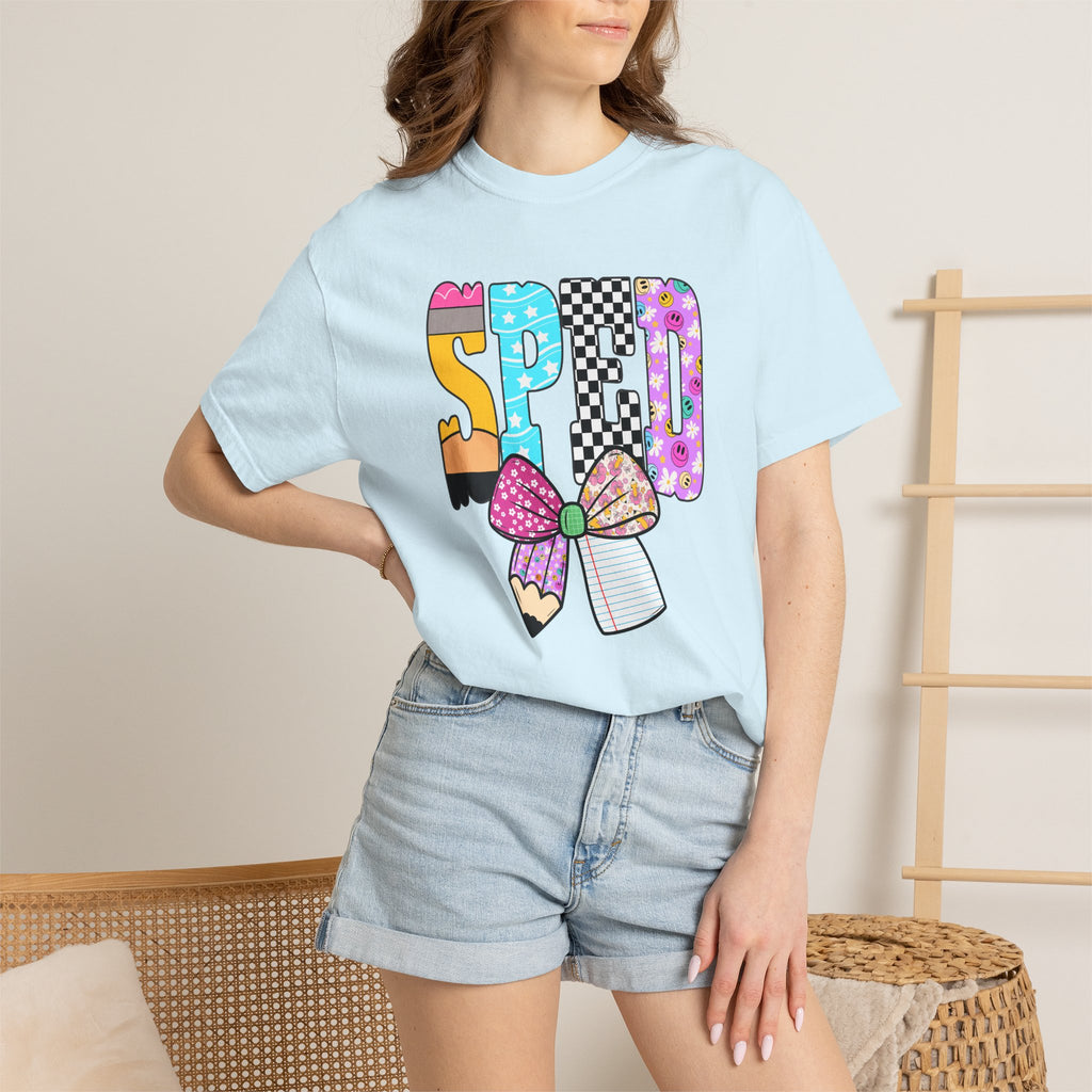 Spring Pencil Bow T-Shirt — Cute Colorful 'SPRING' Graphic Tee