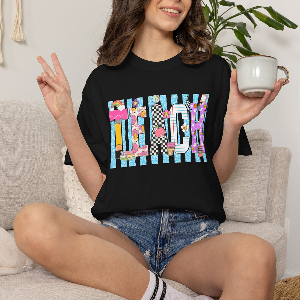 Teacher Stripe Patchwork T-Shirt