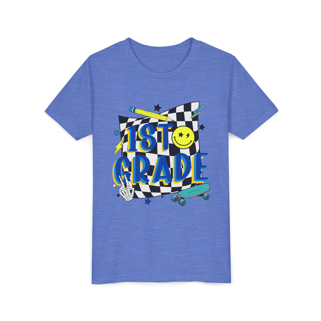 1st Grade Youth T‑Shirt - Colorful Skateboard Back-to-School Tee