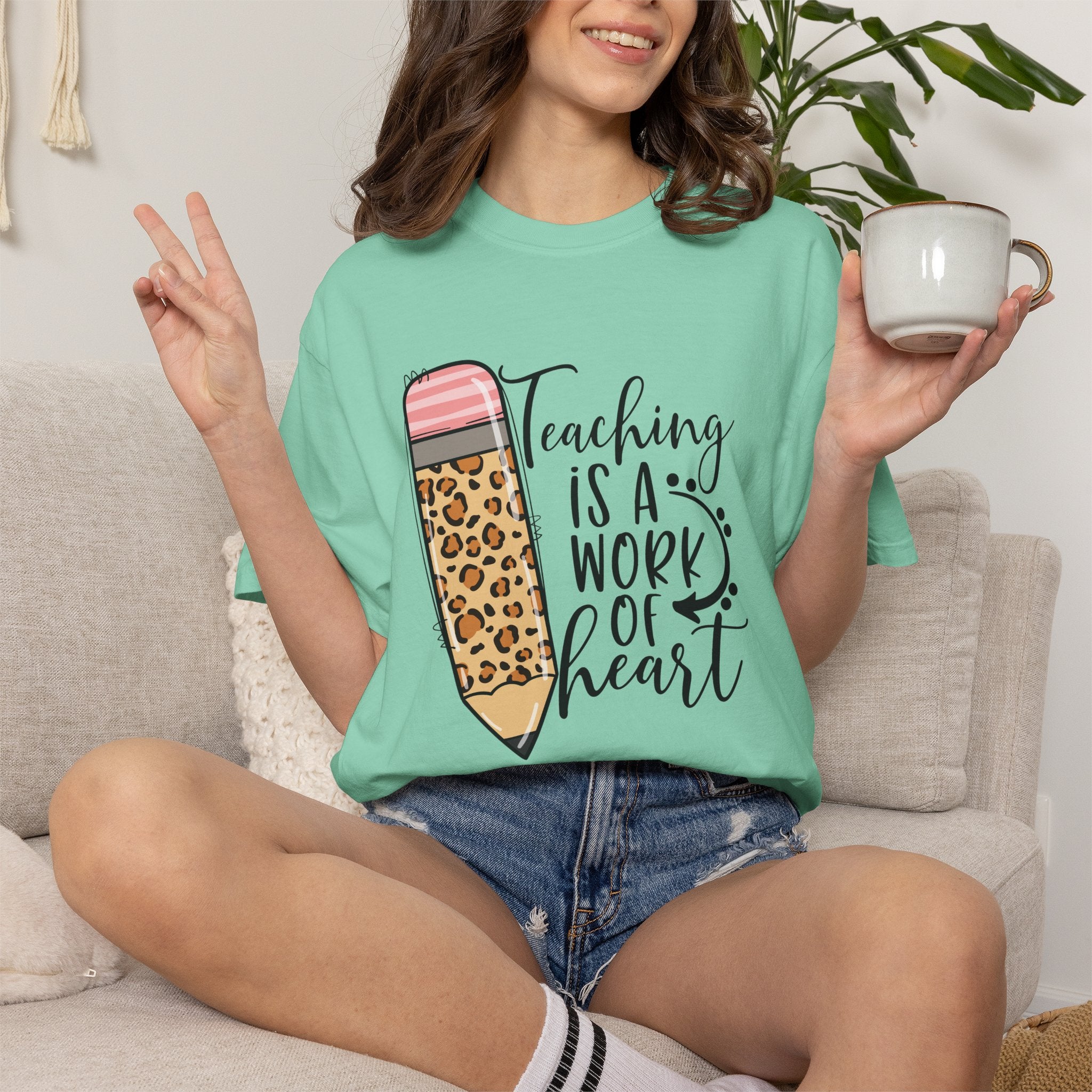 Teaching Is a Work of Heart Leopard Pencil T-Shirt — Teacher Appreciation Gift