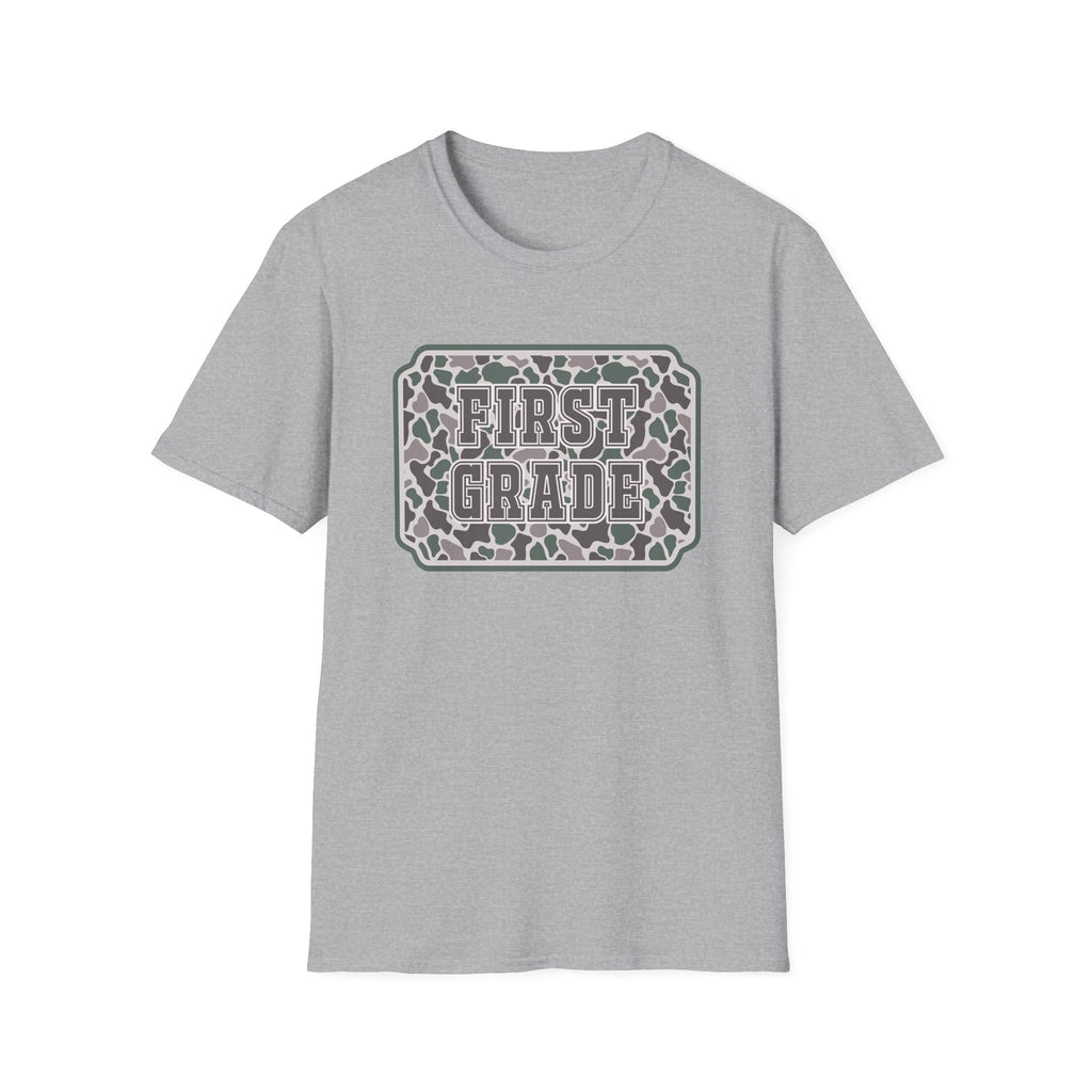 First Grade Camo T-Shirt — 'FIRST GRADE' School Teacher / Back-to-School Shirt