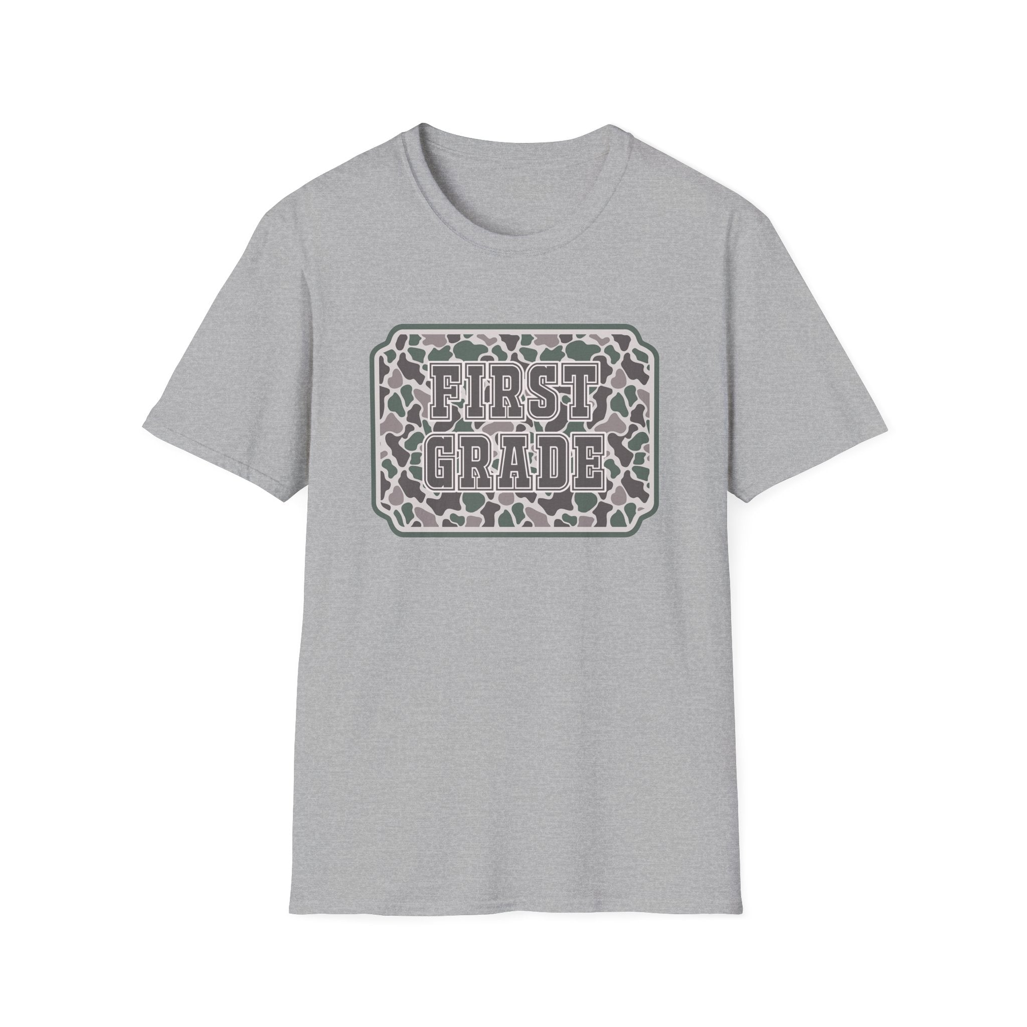 First Grade Camo T-Shirt — 'FIRST GRADE' School Teacher / Back-to-School Shirt