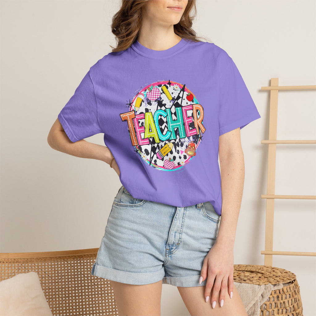 Teacher Graphic T-Shirt — Colorful School Supplies Design