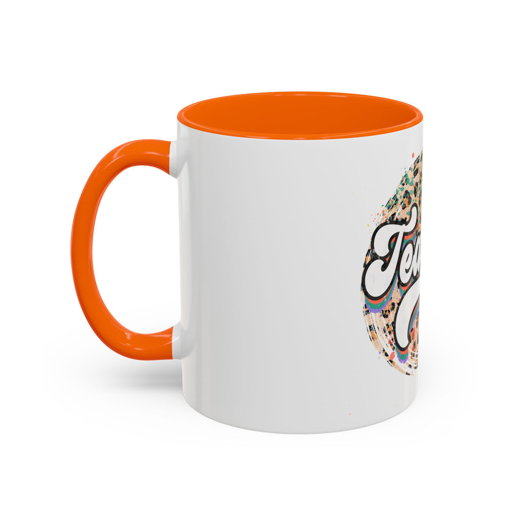 Teacher Leopard Print Accent Coffee Mug – Retro Script Teacher Gift (11/15oz)