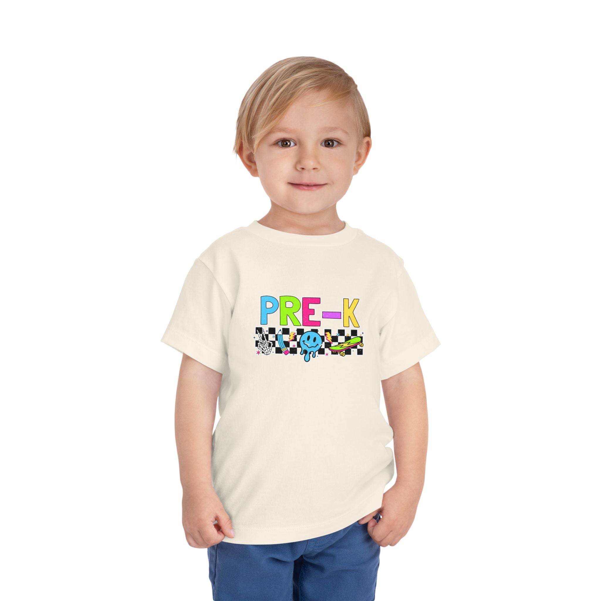 PRE-K Toddler Tee — Colorful Checkerboard Smile Preschool Shirt