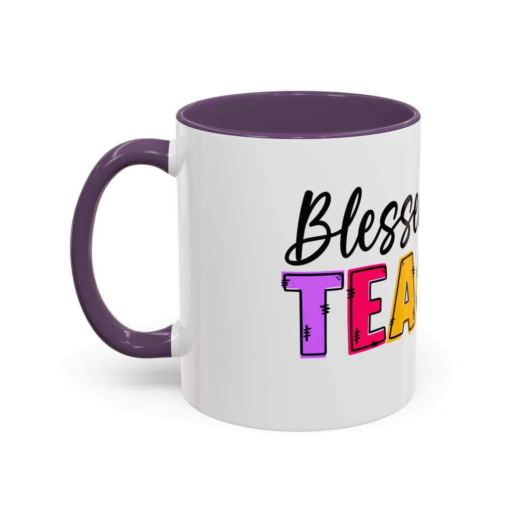 Blessed Teacher Accent Coffee Mug – Colorful Apple Design (11/15oz)