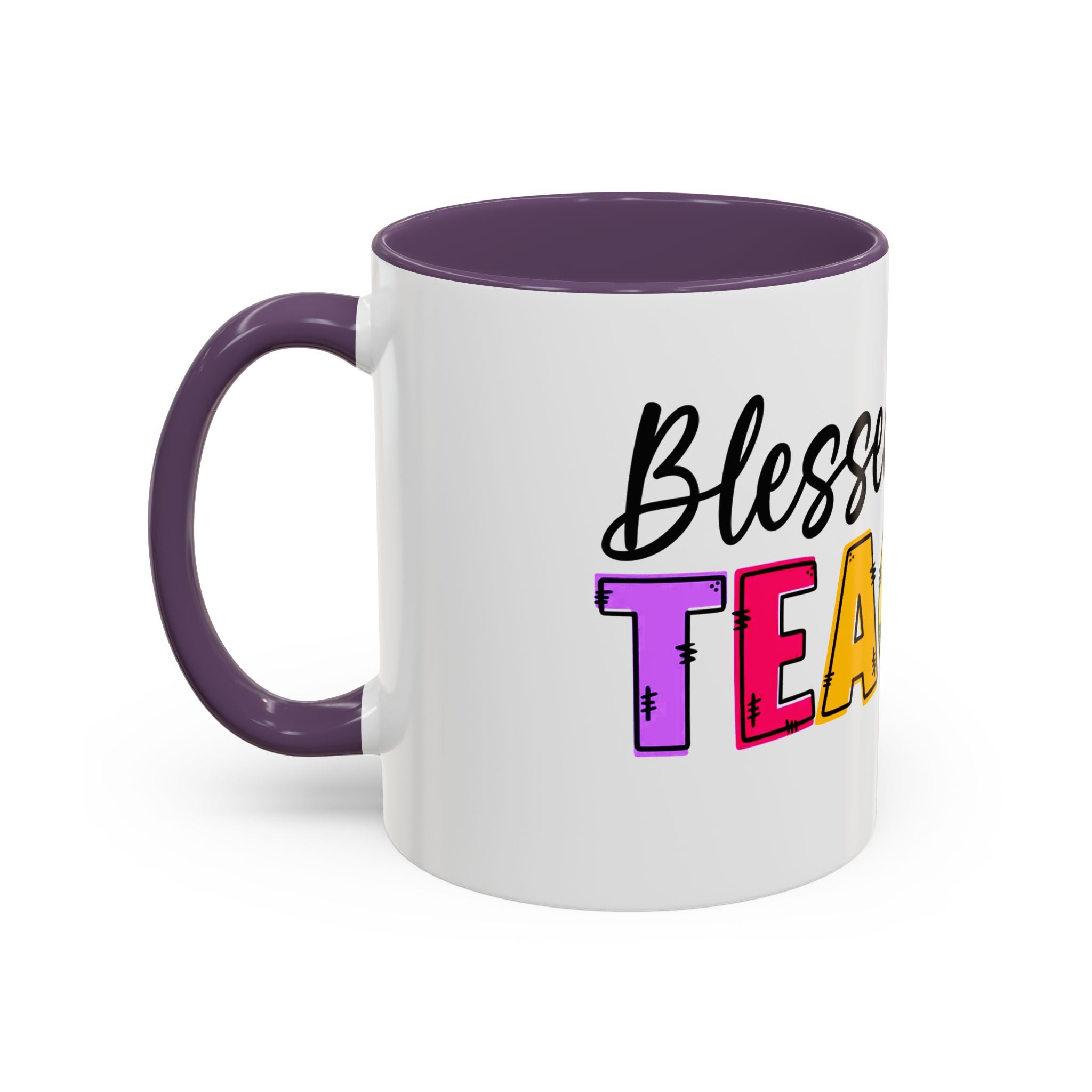 Blessed Teacher Accent Coffee Mug – Colorful Apple Design (11/15oz)