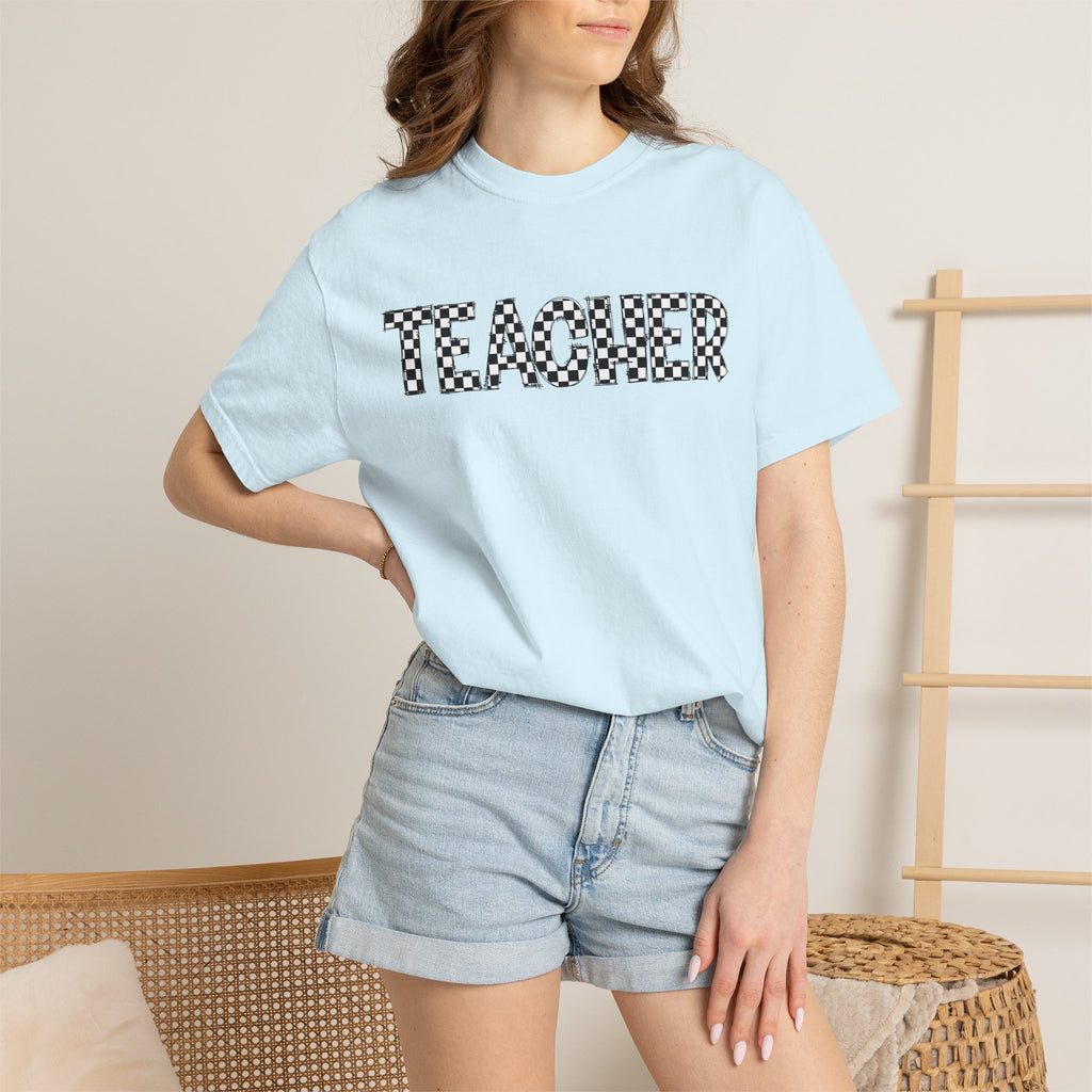 Teacher Checkerboard Graphic Tee — Fun Back-to-School Gift for Educators