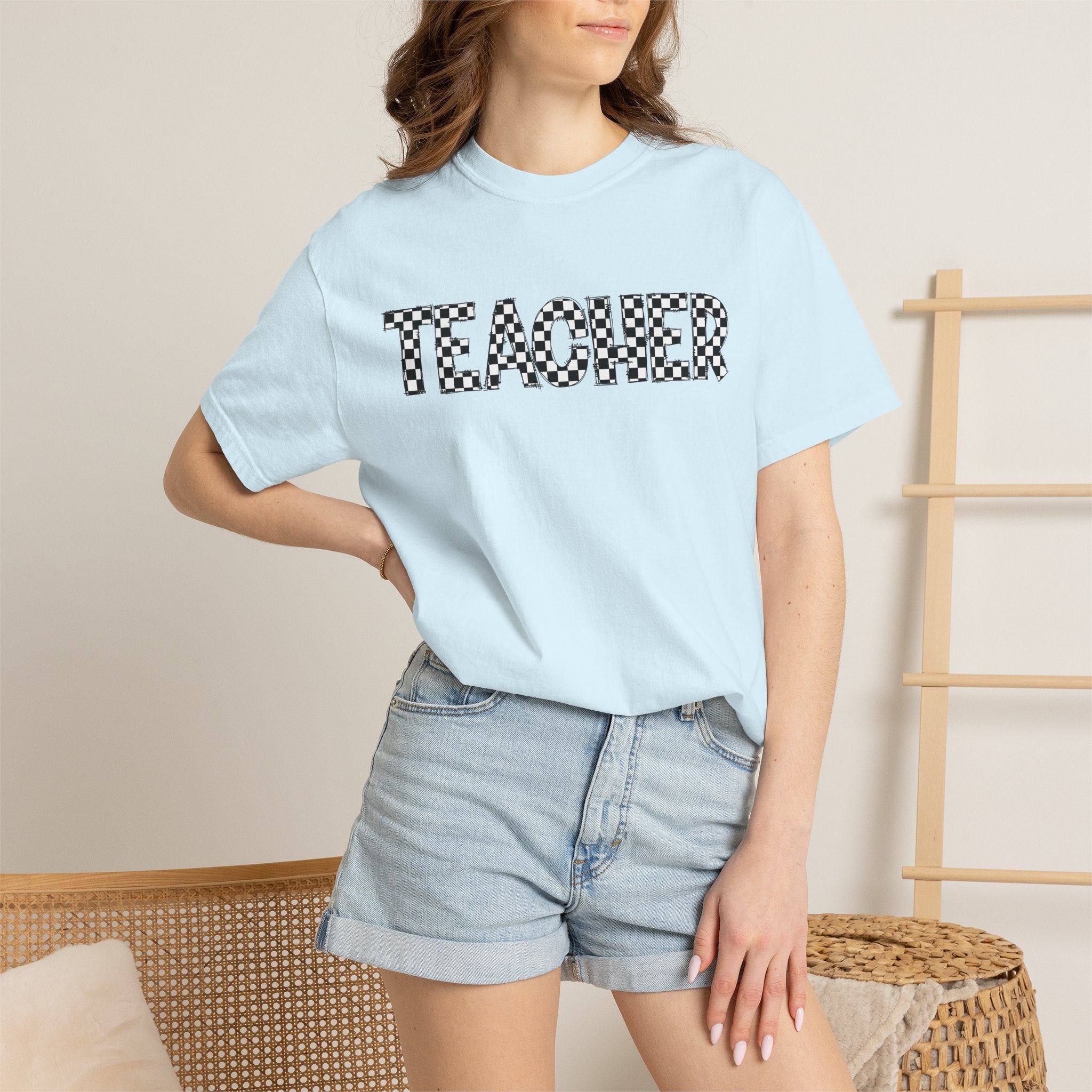 Teacher Checkerboard Graphic Tee — Fun Back-to-School Gift for Educators