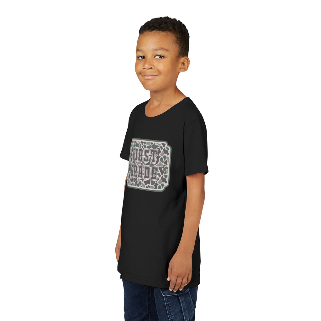 First Grade Tee — Camo Pattern Kids Back to School Shirt